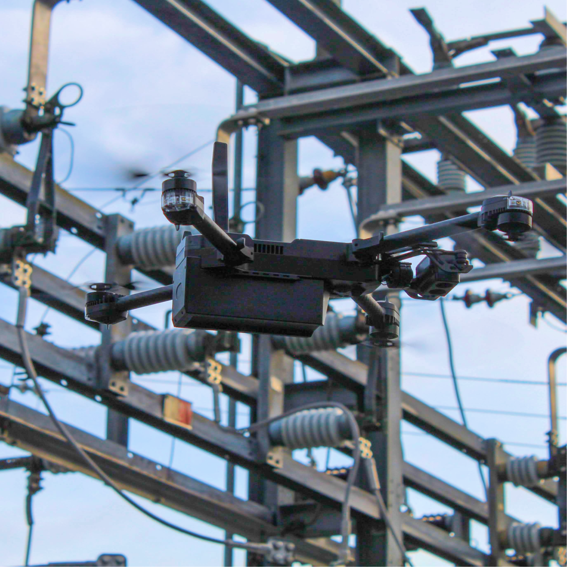 Skydio X2 drone remotely inspecting a power substation facility