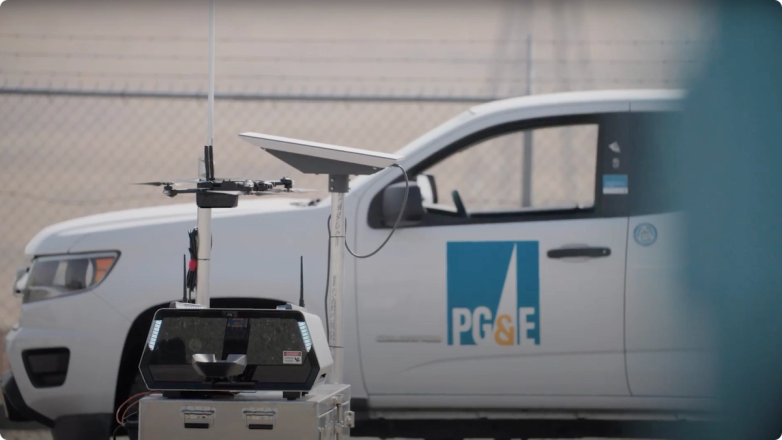 image of Skydio X2 and Dock next to PG&E truck in the background