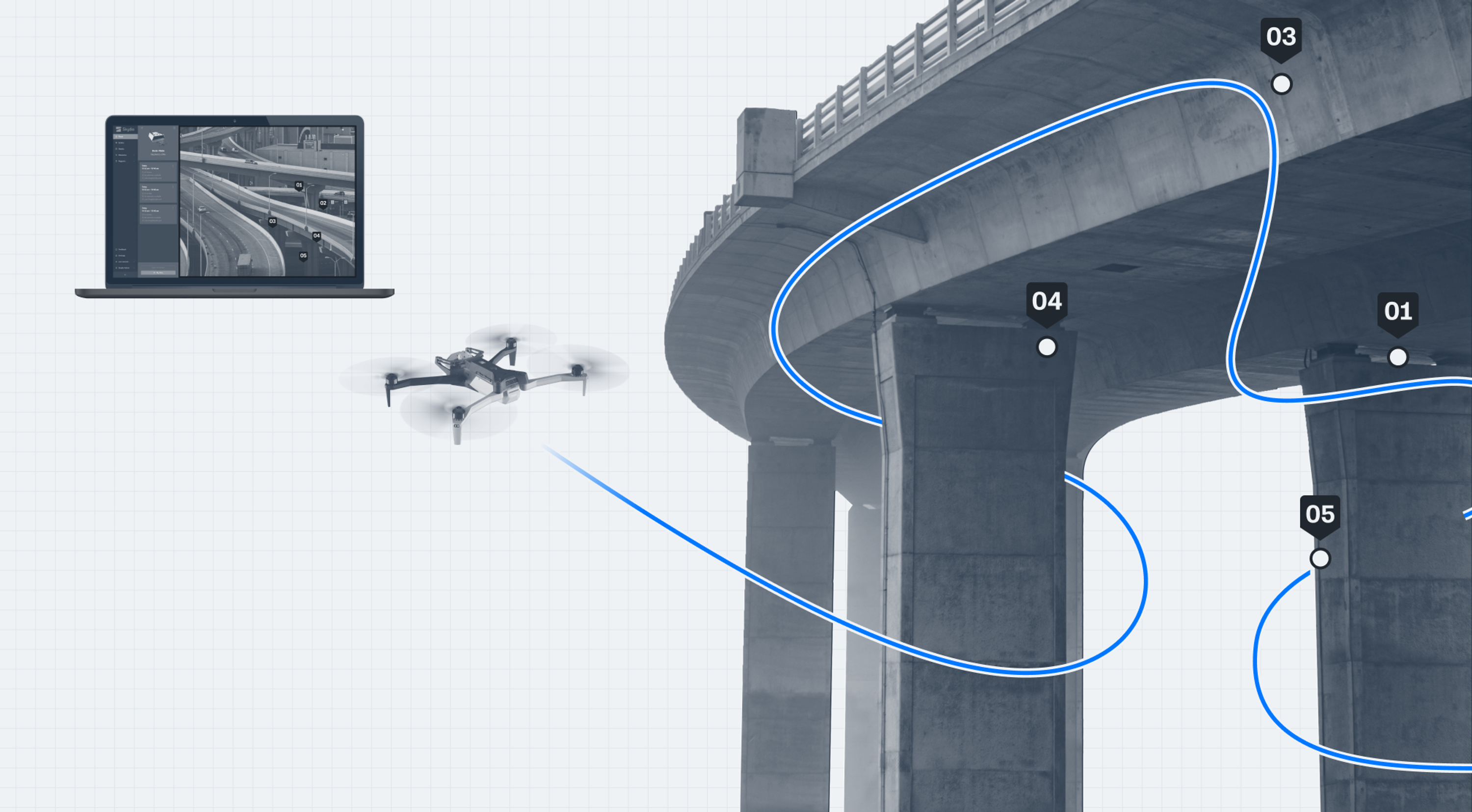 Skydio X10 Drone inspecting under a roadway ramp 