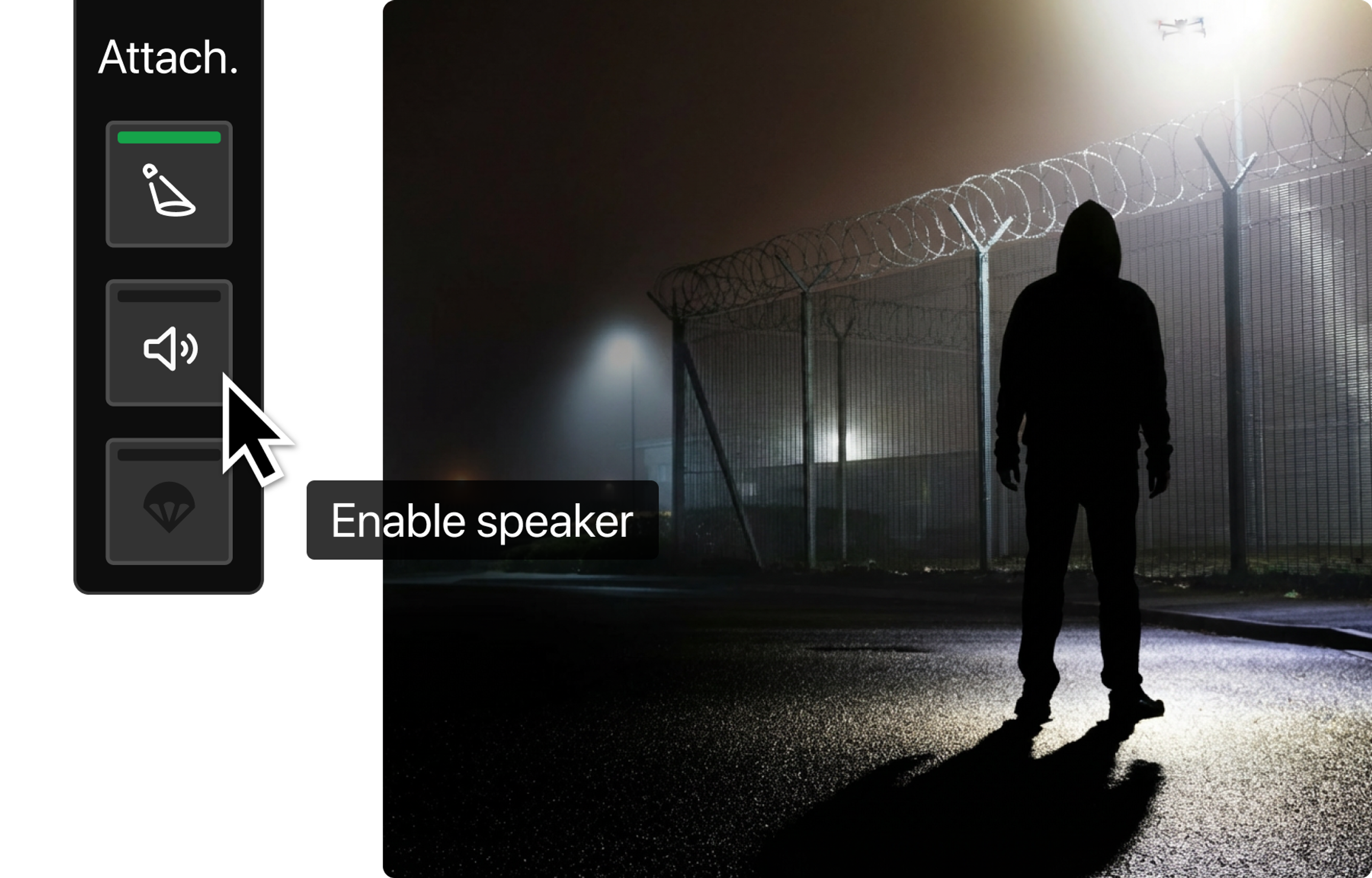 Skydio X10 responding to an alert, person too close to prison fence line 