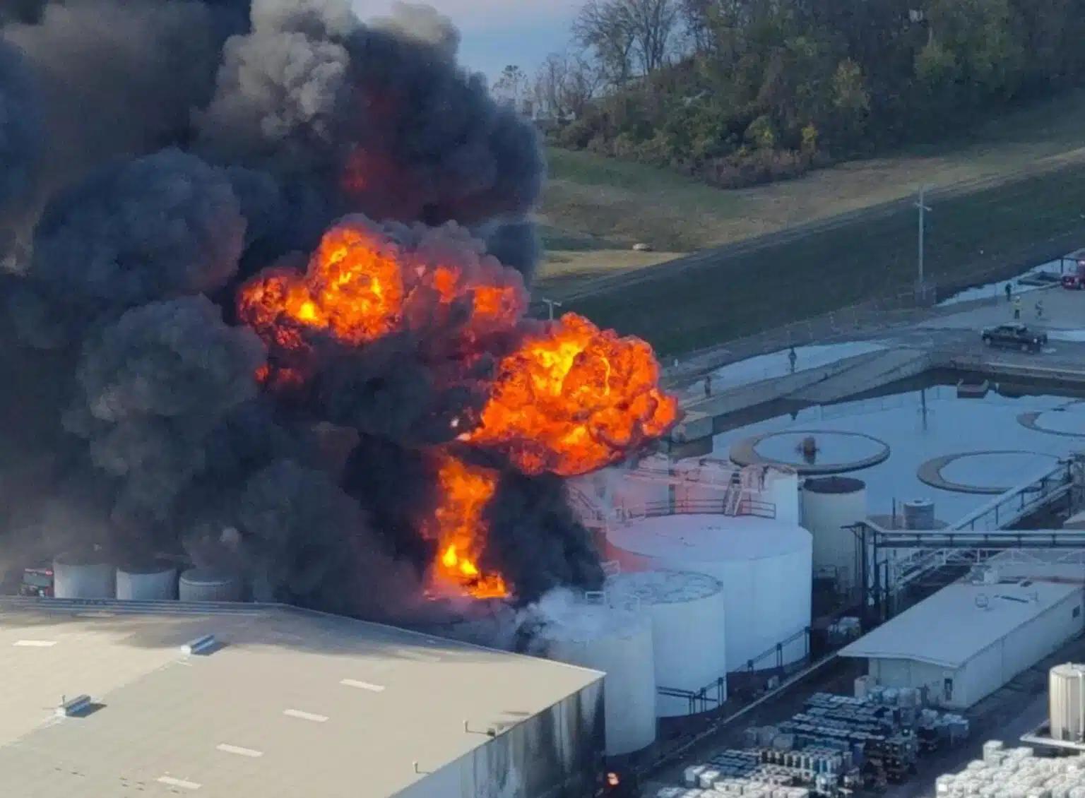 an aerial view of a fire
