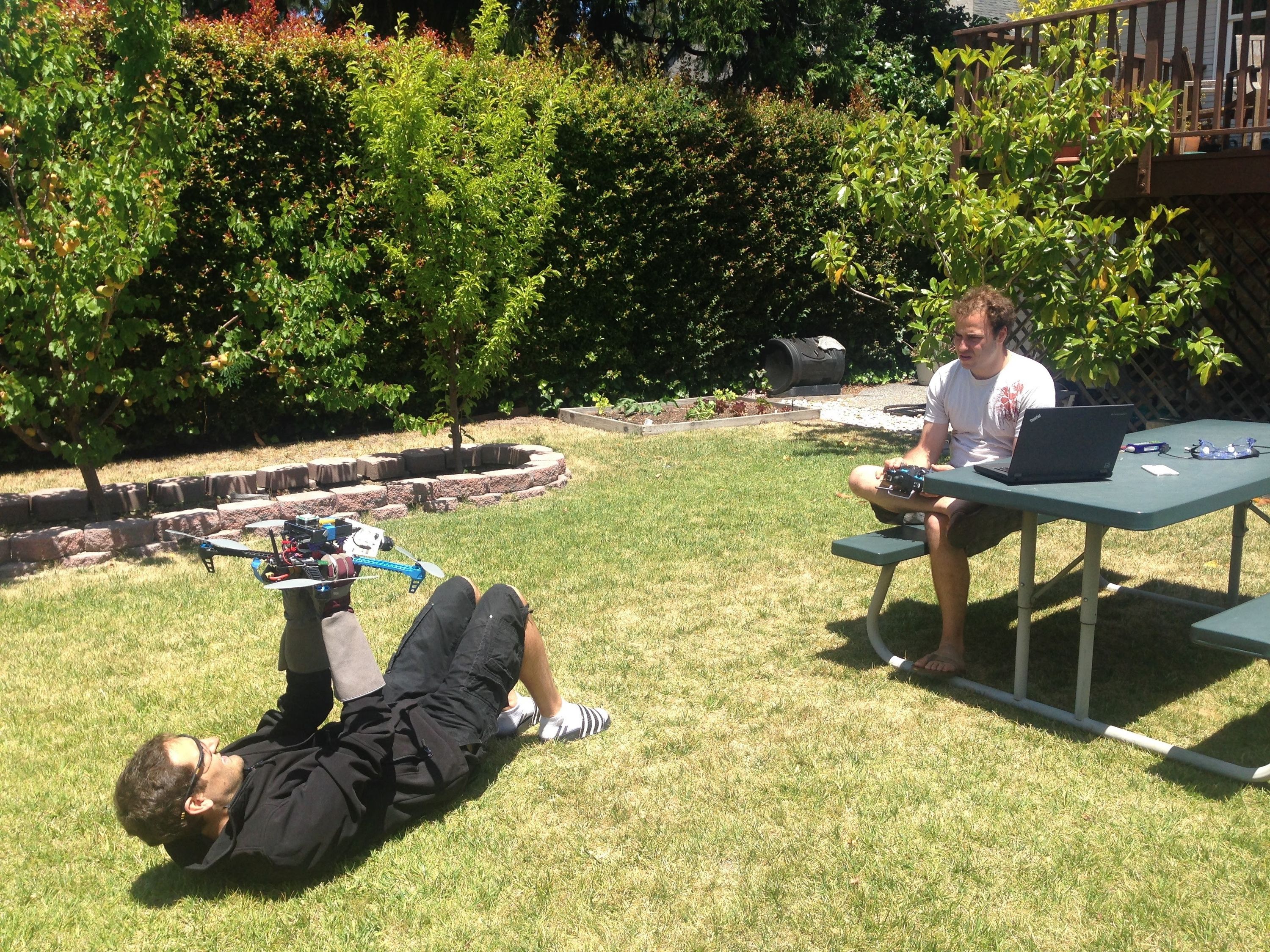 Skydio Founders Abe Bachrach and Adam Bry testing out prototype of Skydio drone