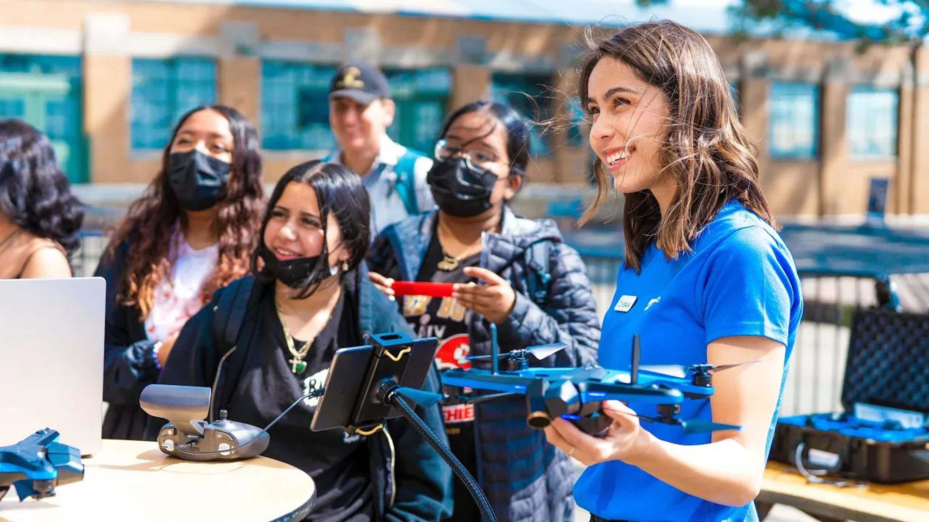 Skydio for All event, with Skydio team members helping STEM students get hands on with Skydio drones