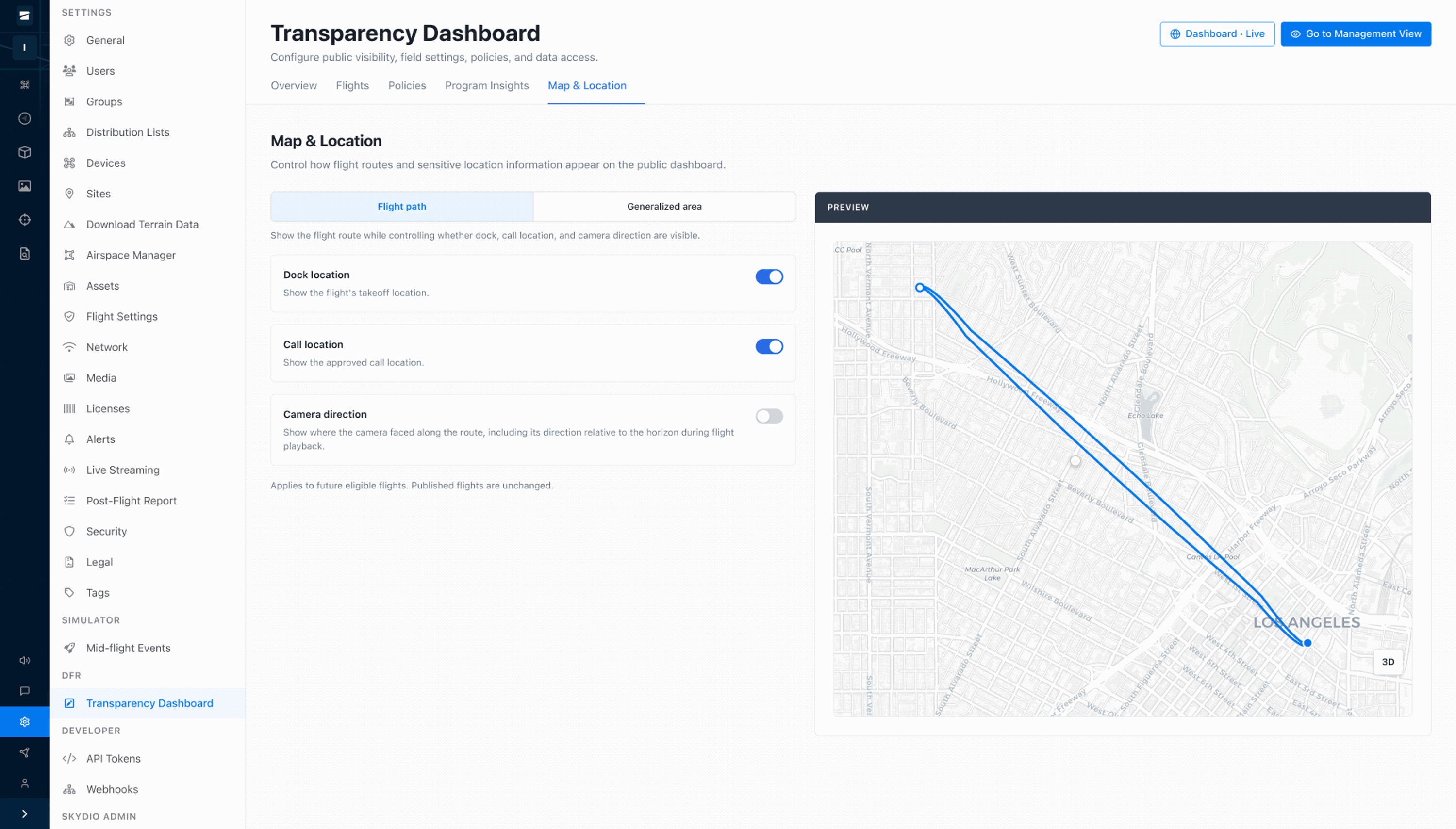 DFR Command Transparency Dashboard flight path