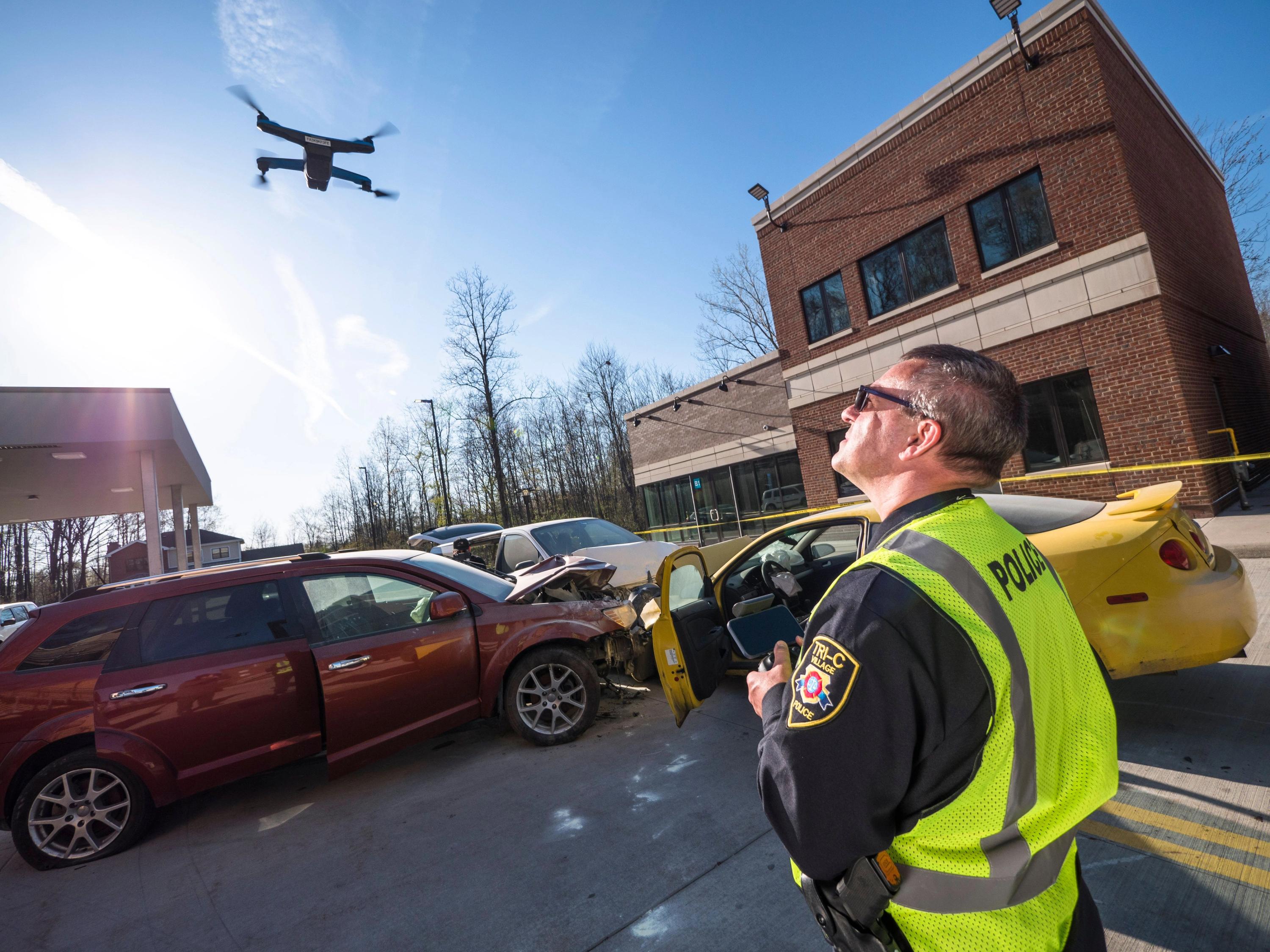 Police officer flying a Skydio drone