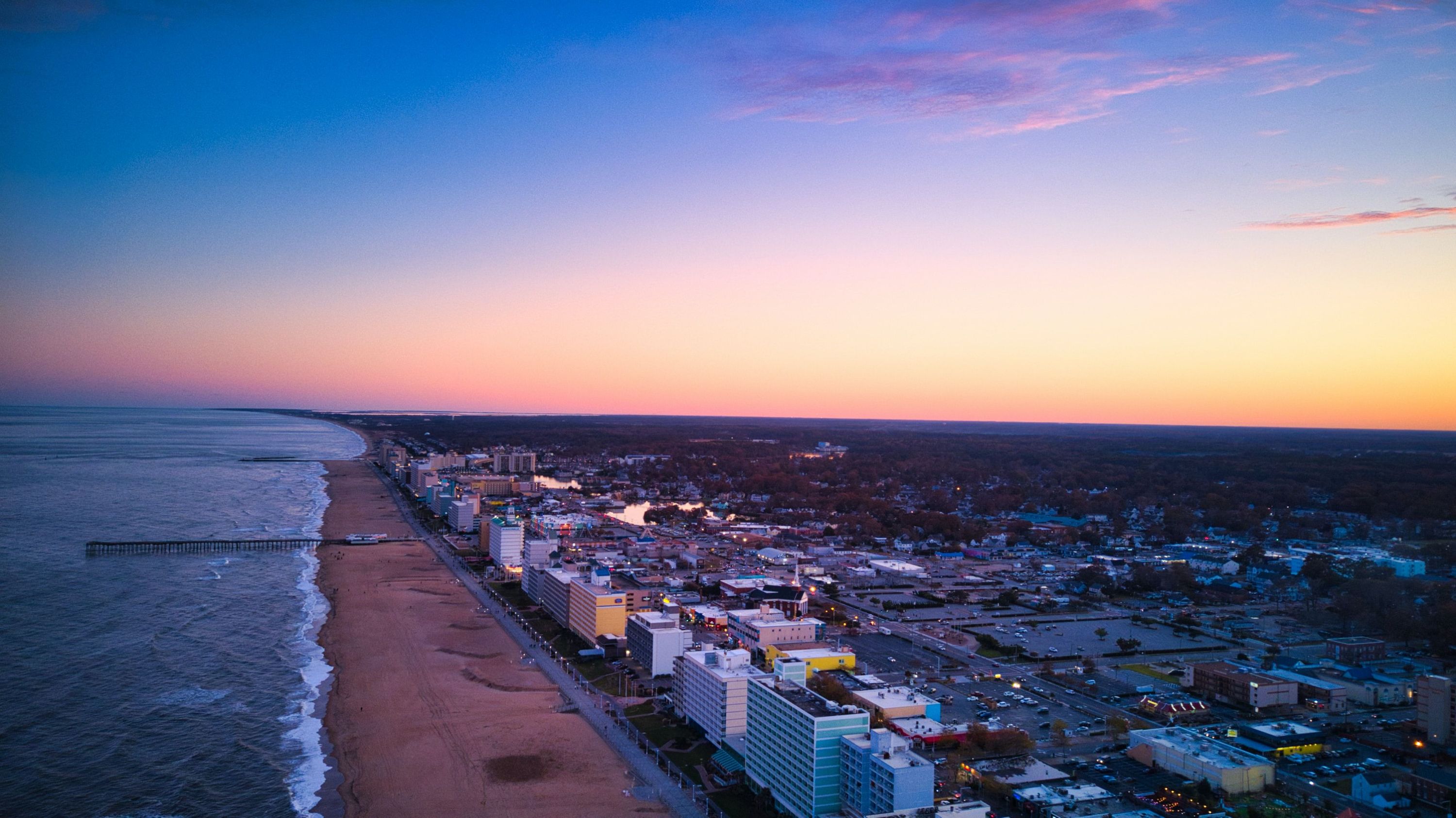 Virginia Beach, VA skyline with beach