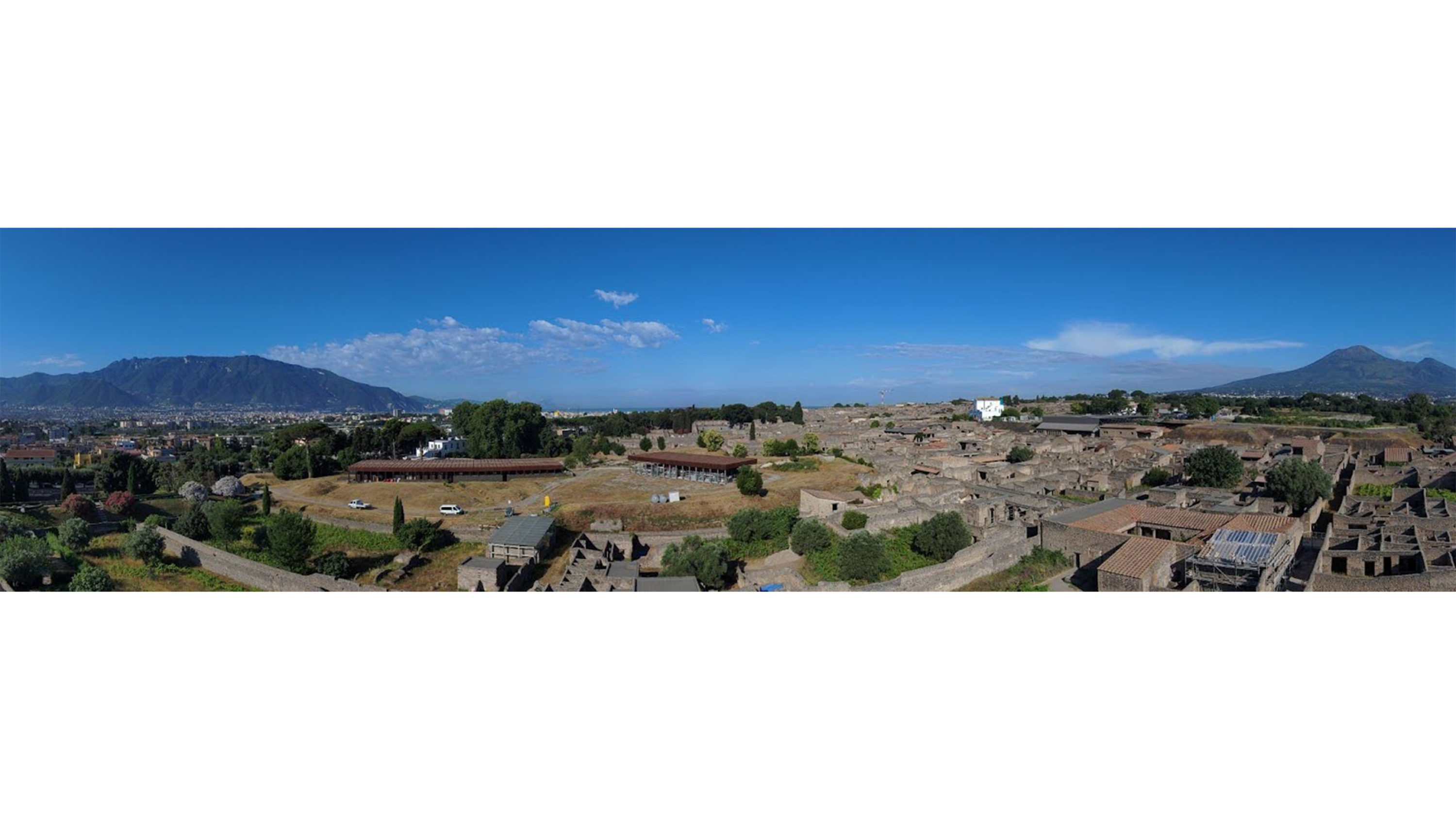 Panoramic photo of pompei from above captured on Skydio X10