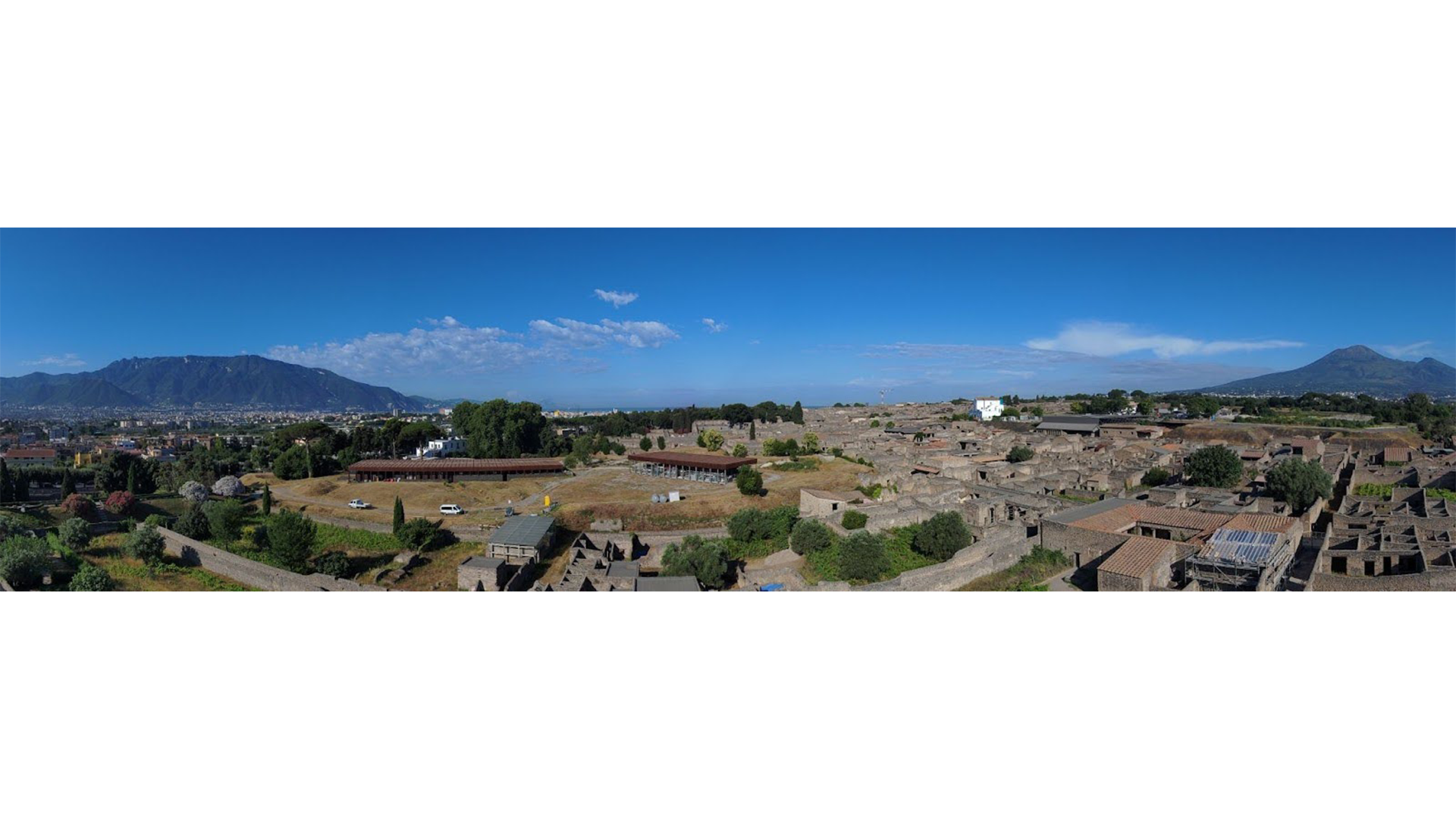 Panoramic photo of pompei from above captured on Skydio X10