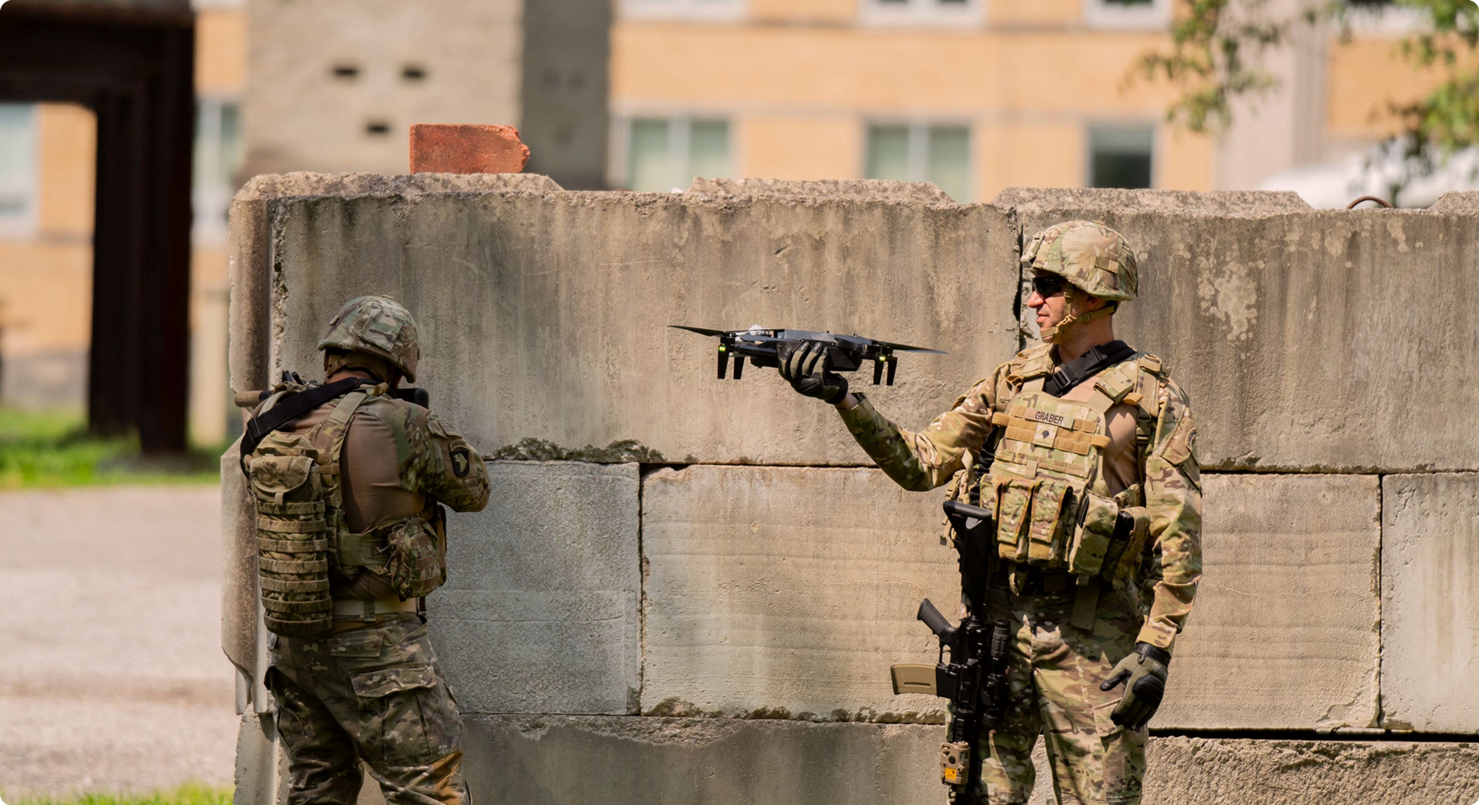 solider with Skydio drone on hand