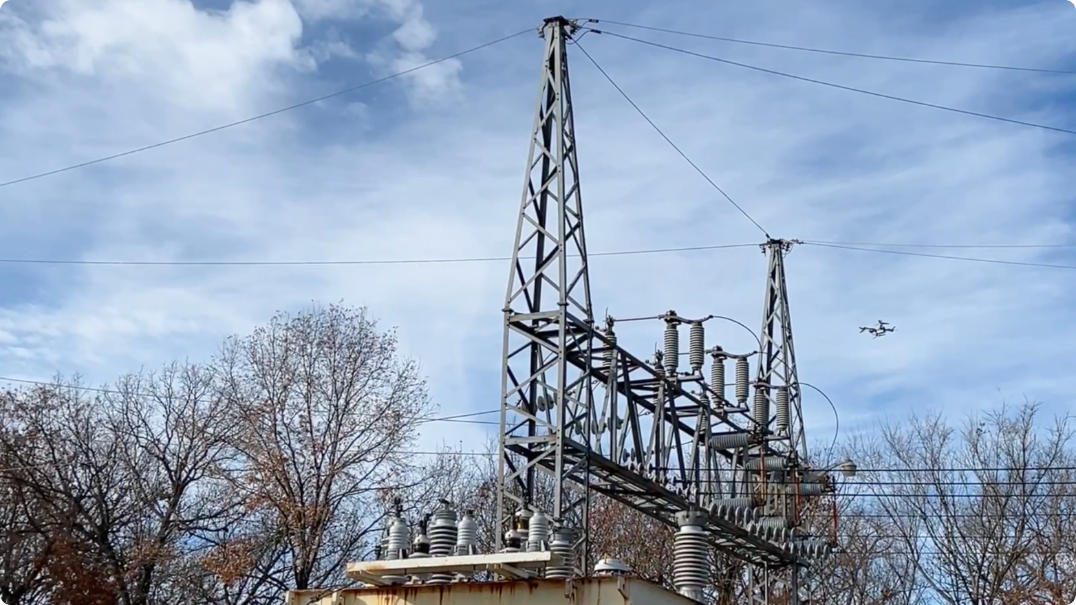 Skydio X10 drone flying a utility asset inspection