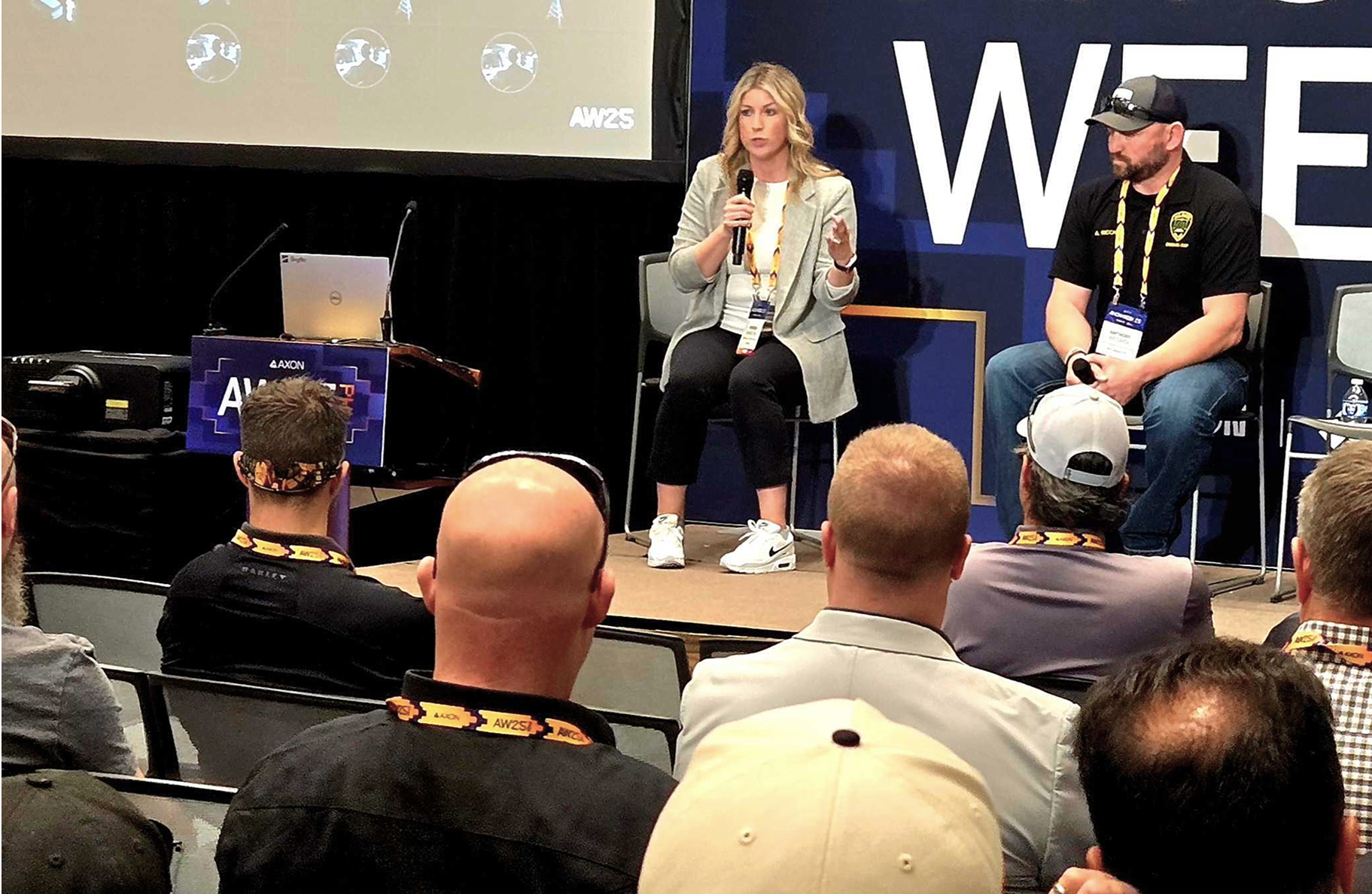 Skydio's Noreen Charlton giving a talk at Axon week
