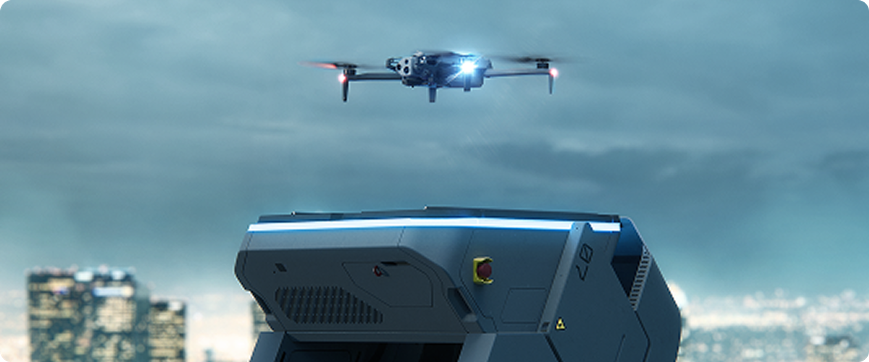 Skydio X10 flying over city 