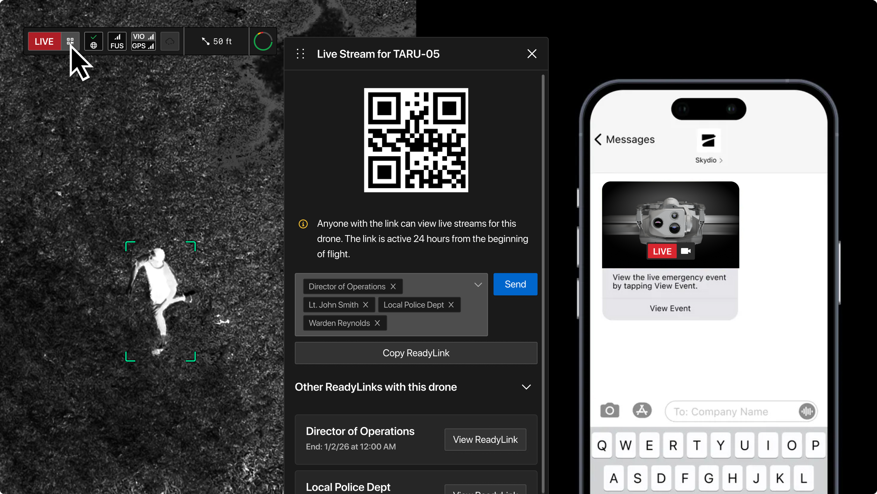 Unauthorized person Detected from sensor, Drone footage being streamed to stakeholders