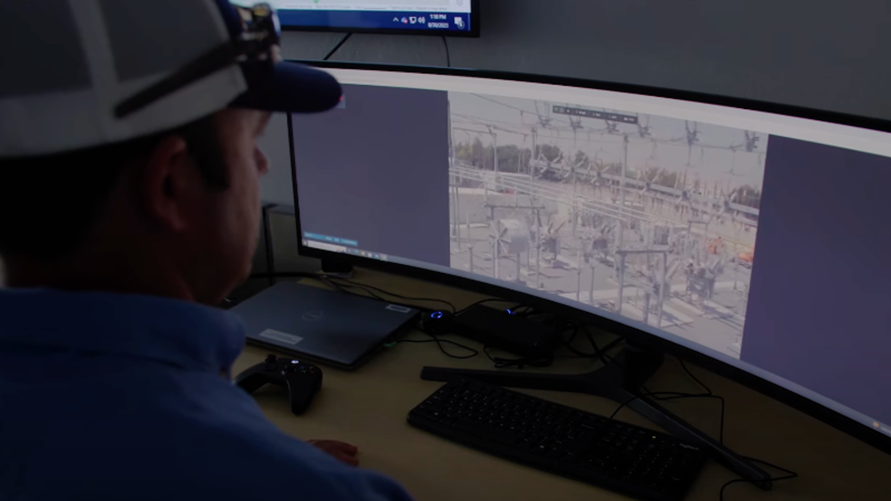 remote operator viewing live feed of utility substation inspection with Skydio X10 drone