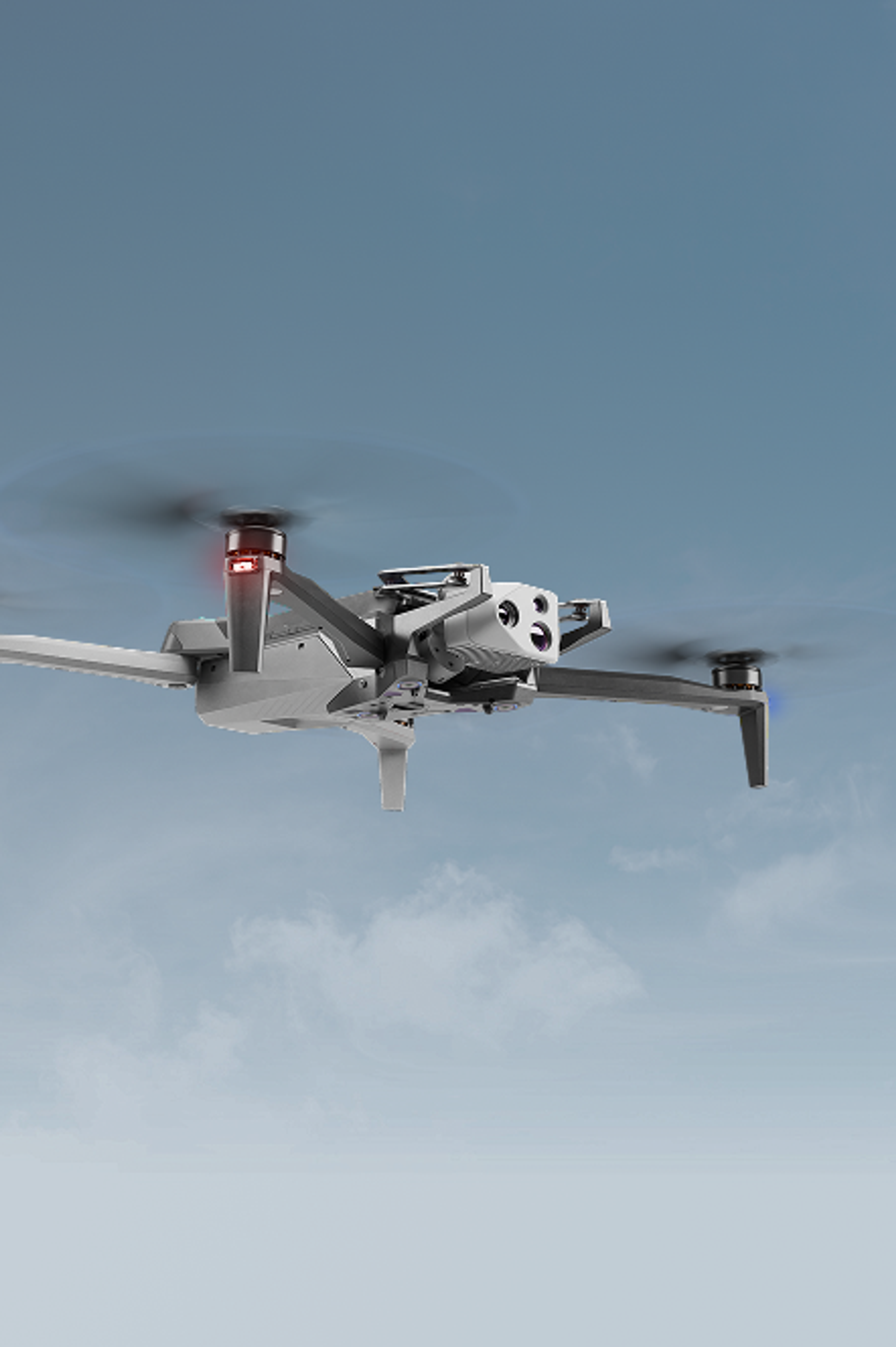 Skydio X10 Drone flying with red and blue lights