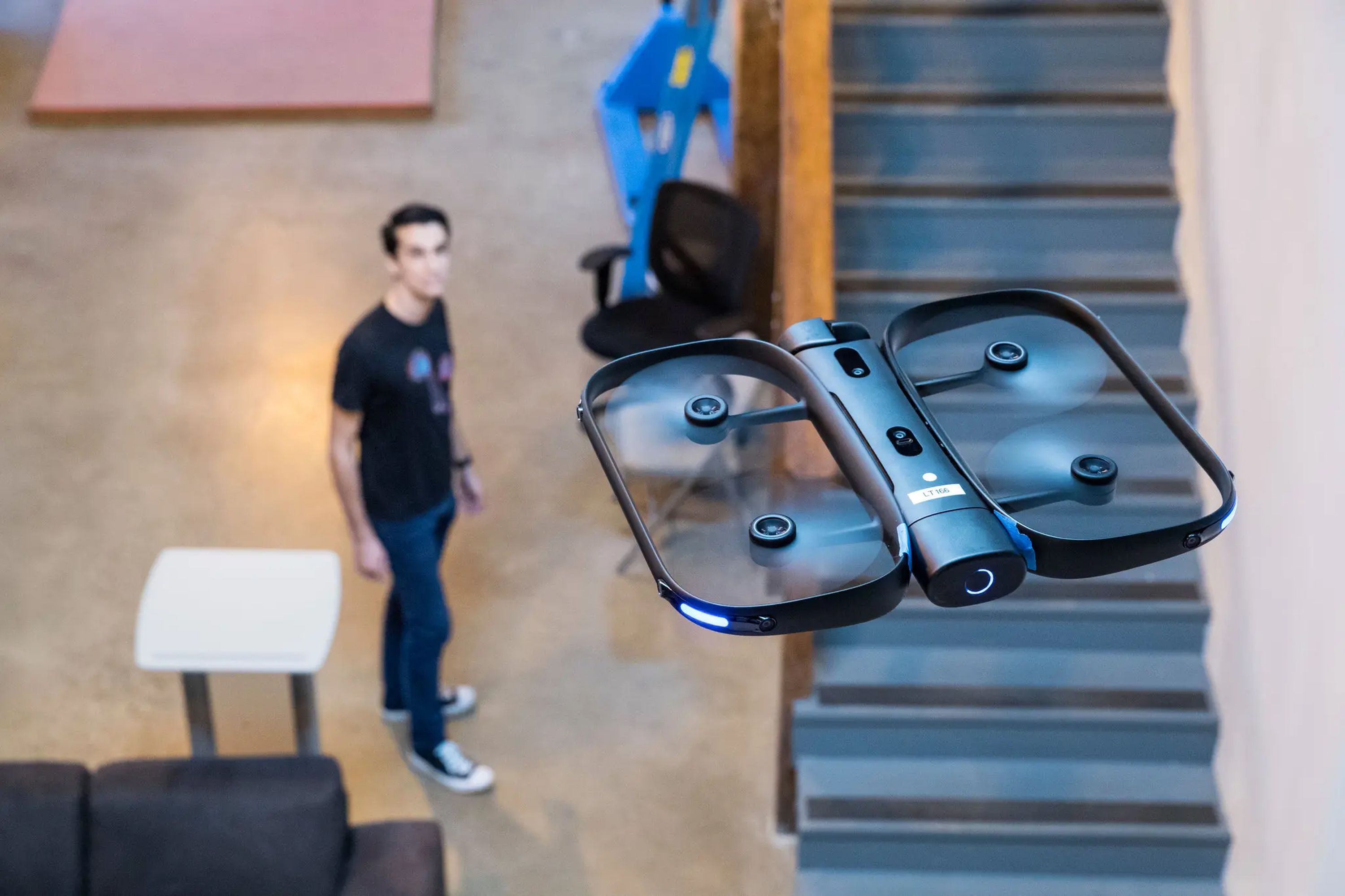 Skydio R1 prototype drone flying indoors