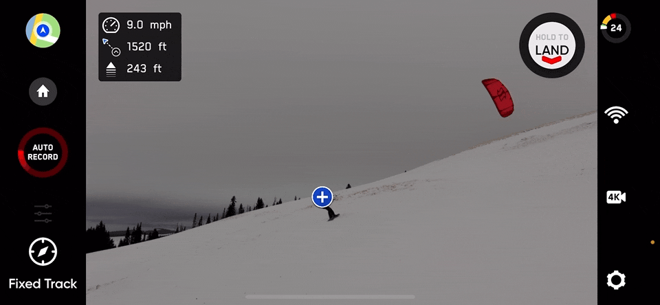 Skydio drone using fixed track to film andrew muse snow kiting