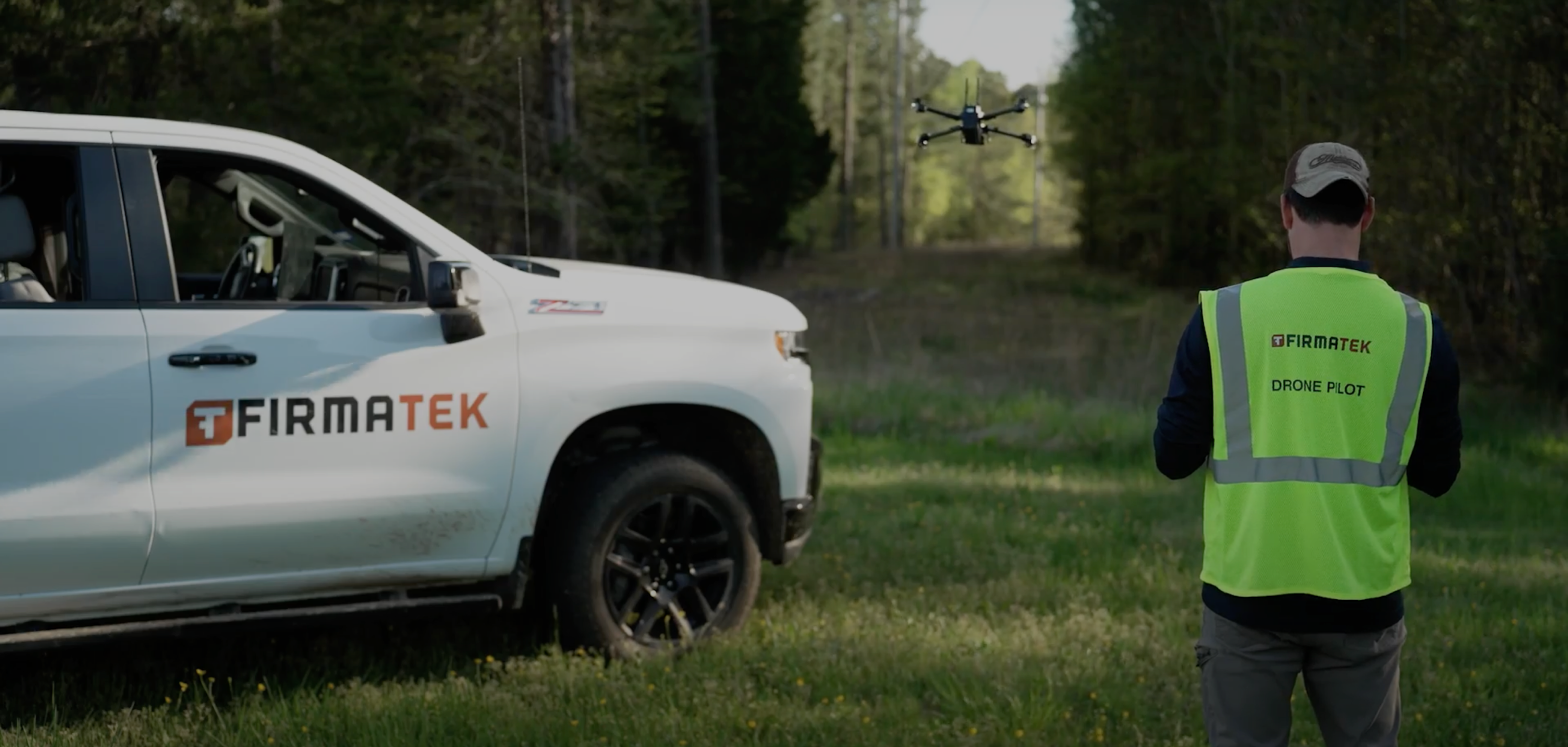 FirmaTek truck and operator flying Skydio utility inspection drone