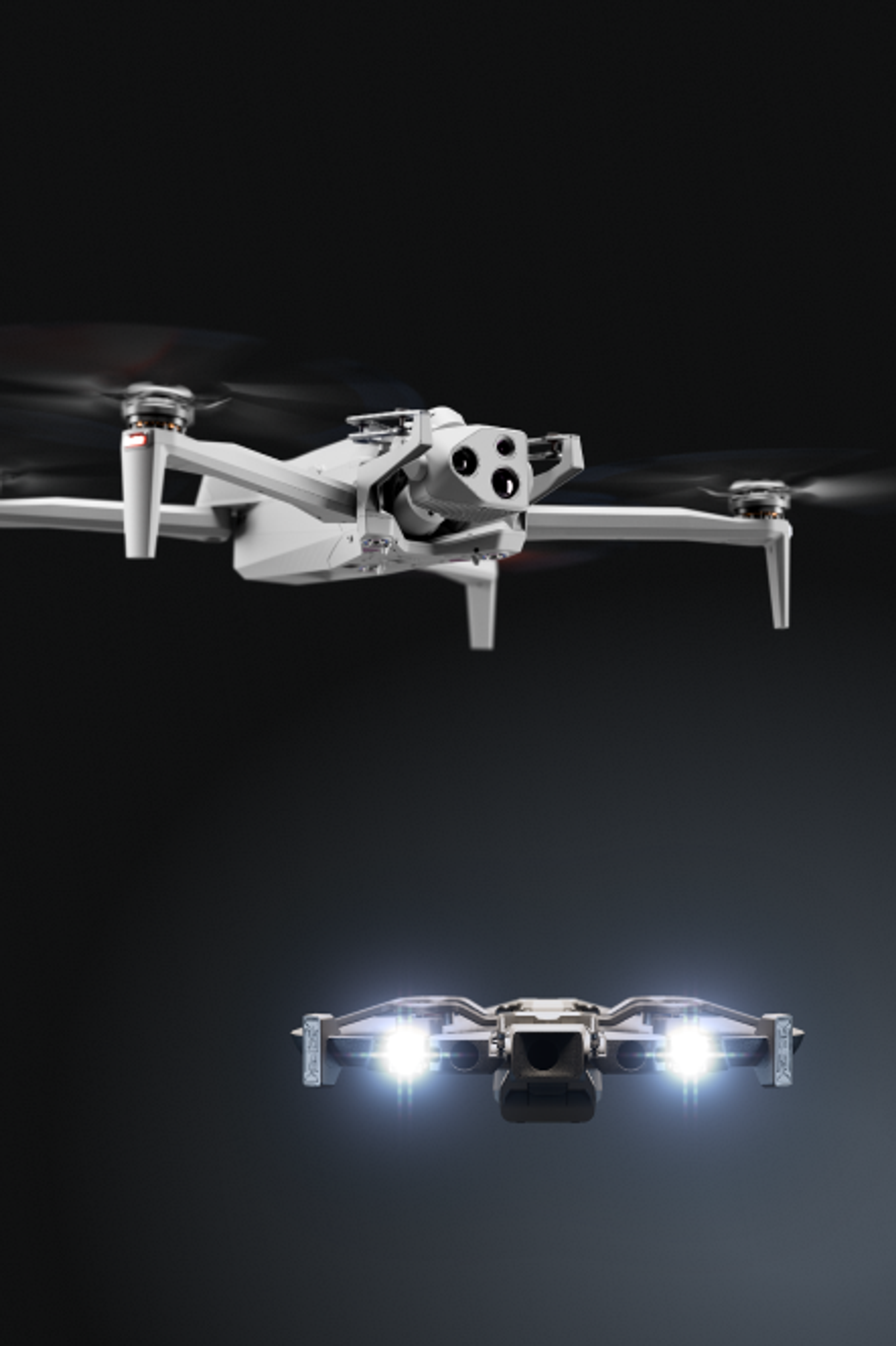 Skydio X10 Drone flying with red and blue lights