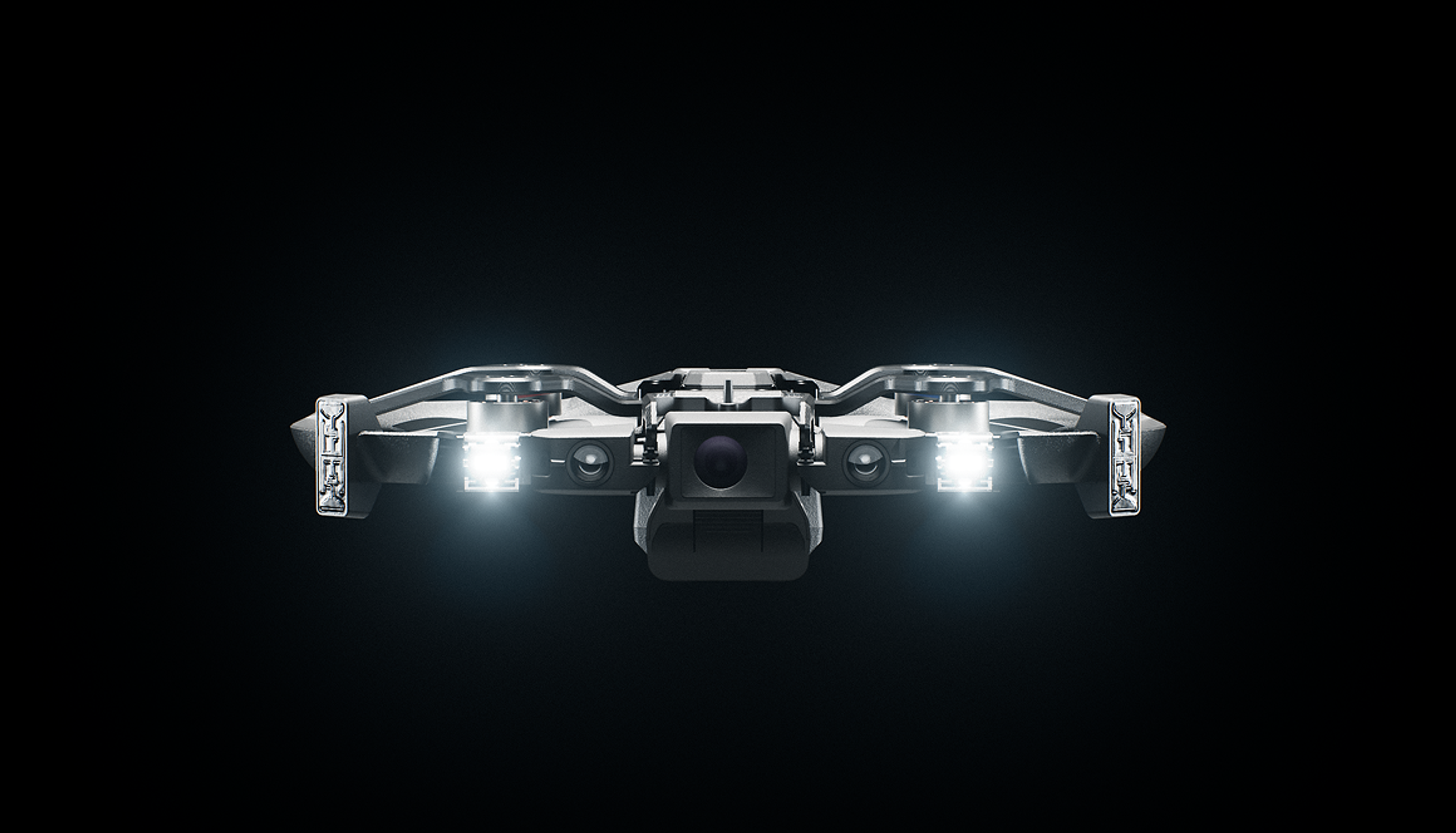 Skydio R10 with onboard floodlights on