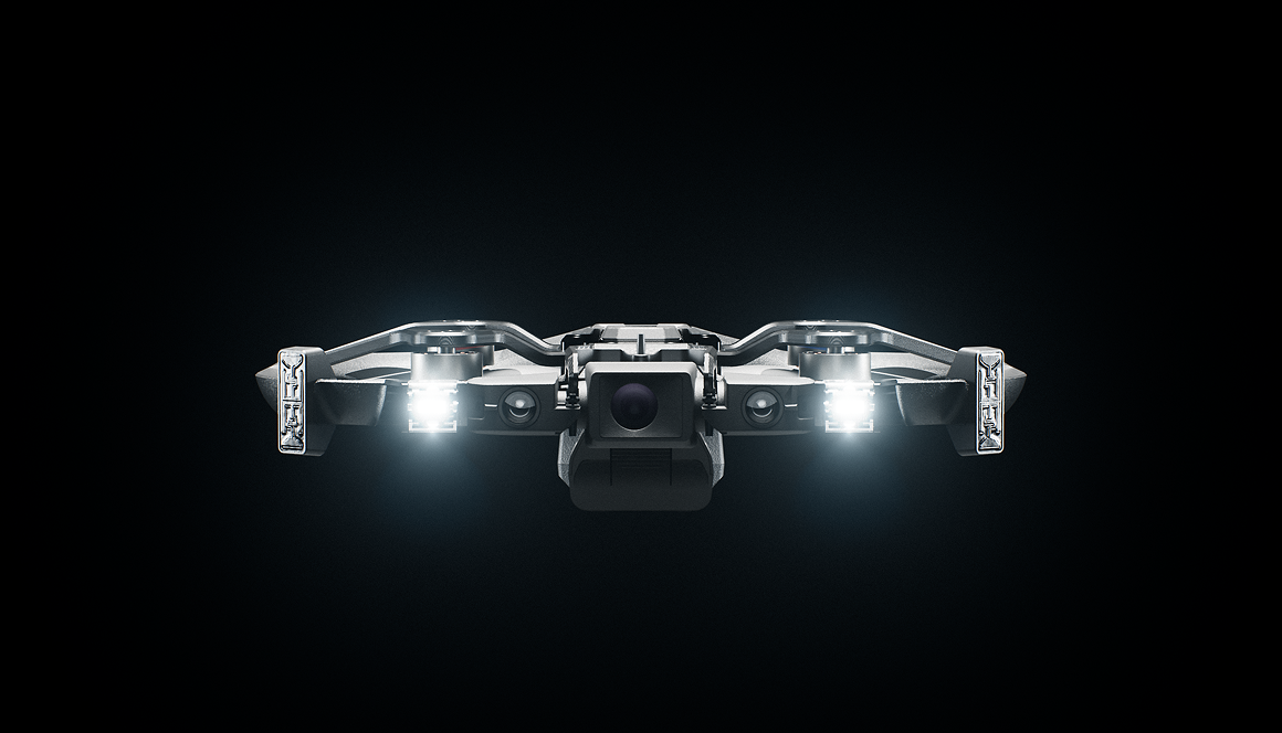 Skydio R10 with onboard floodlights on