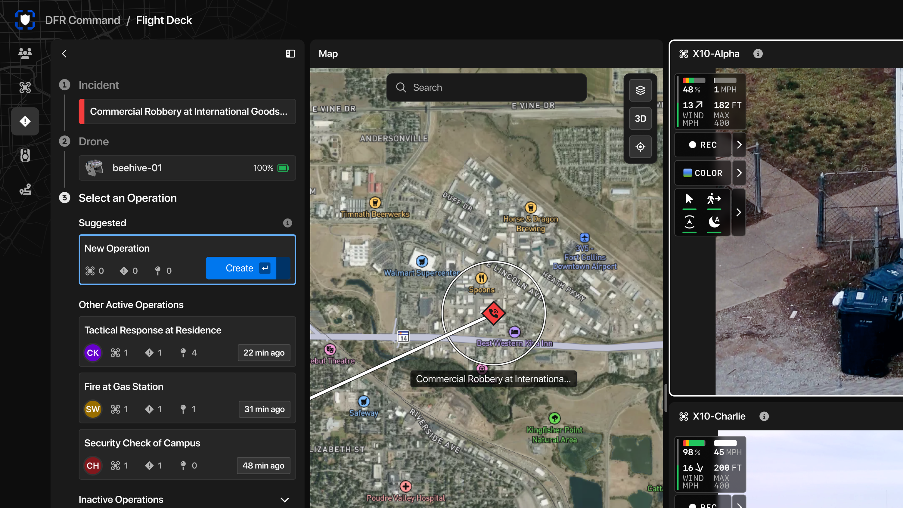 DFR Command UI action - Sending one drone to a new call while another remains on scene or returns to land.
