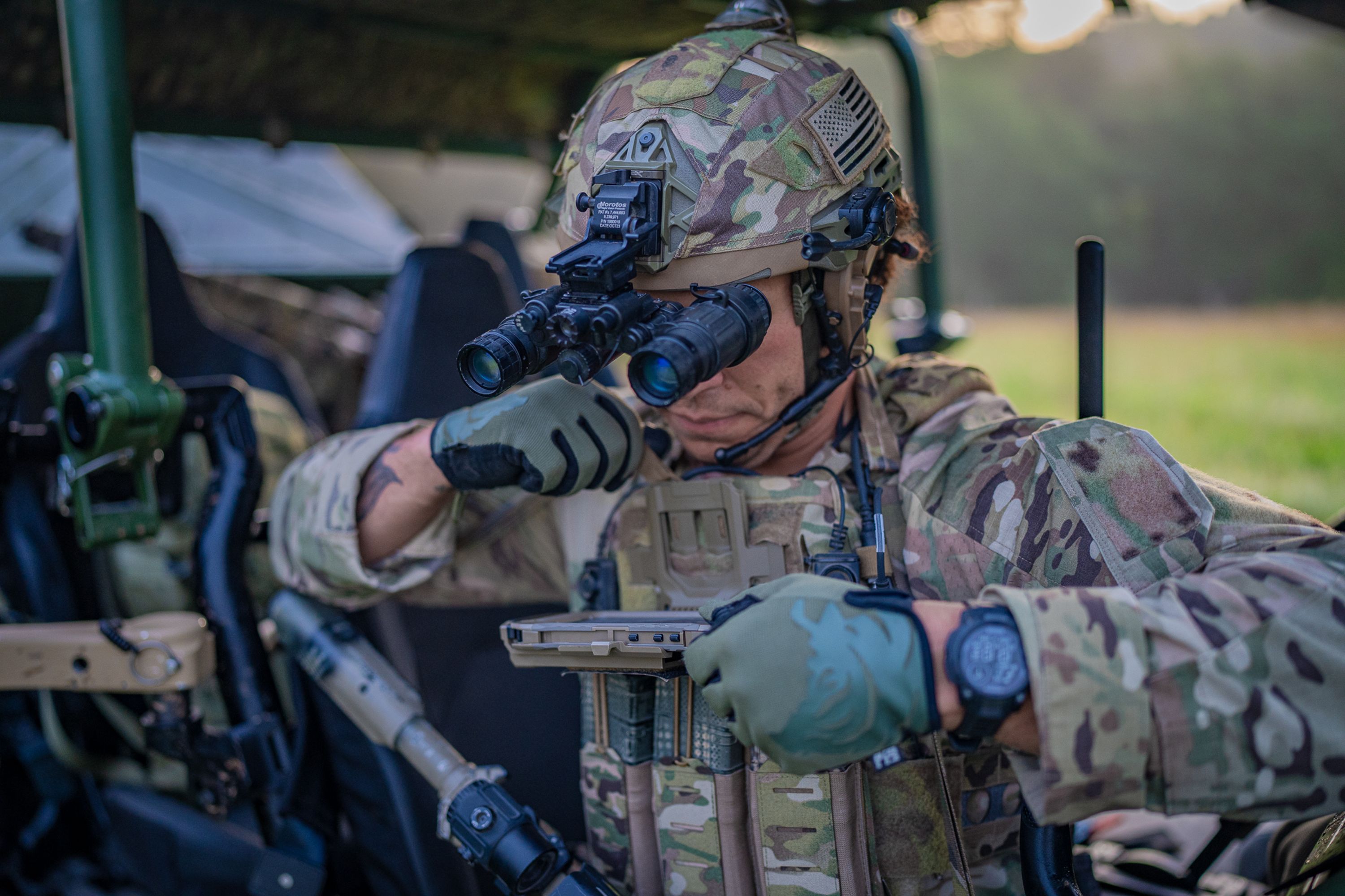 Solider looking at end user device (EUD)