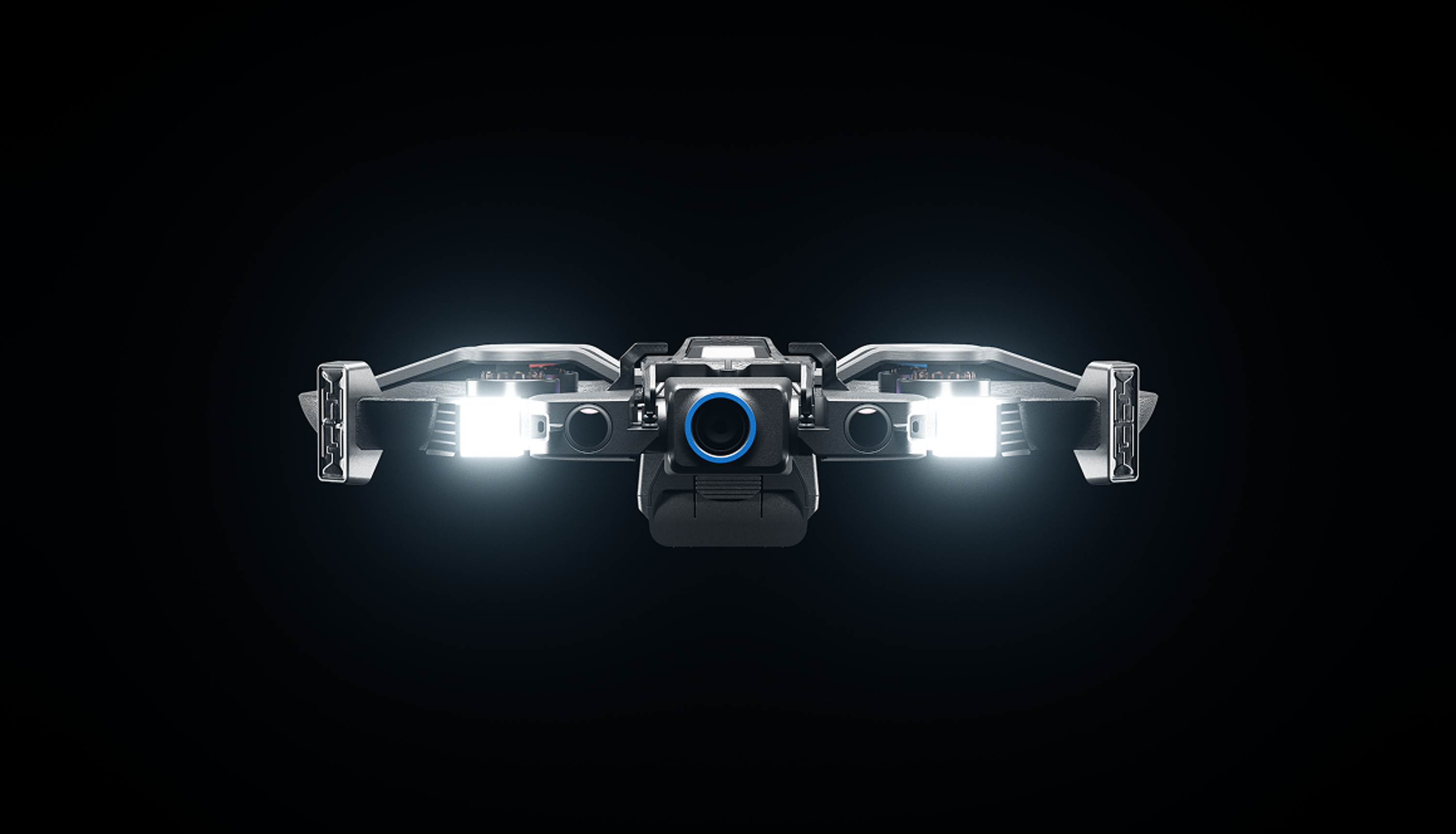 Skydio R10 with onboard floodlights on