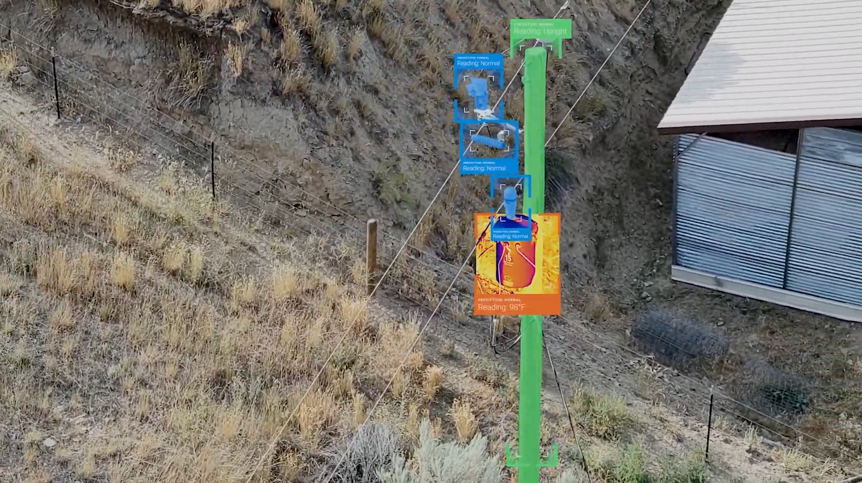 Skydio X10 with levatas integration inspecting power components and identifying at those at risk