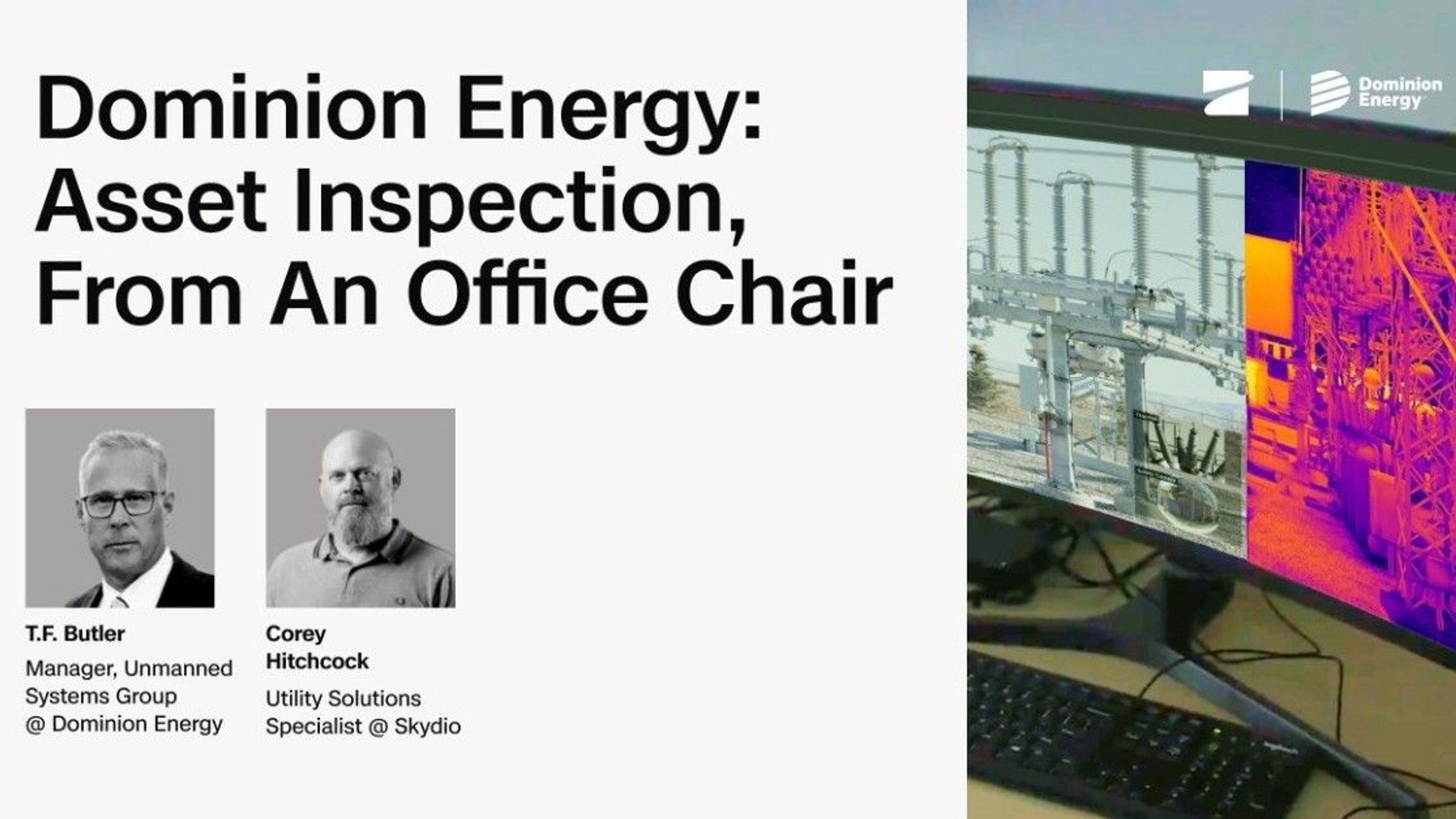 thumbnail image promoting webinar with Skydio customer Dominion Energy sharing how they manage utility inspections remotely using Skydio inspection drones