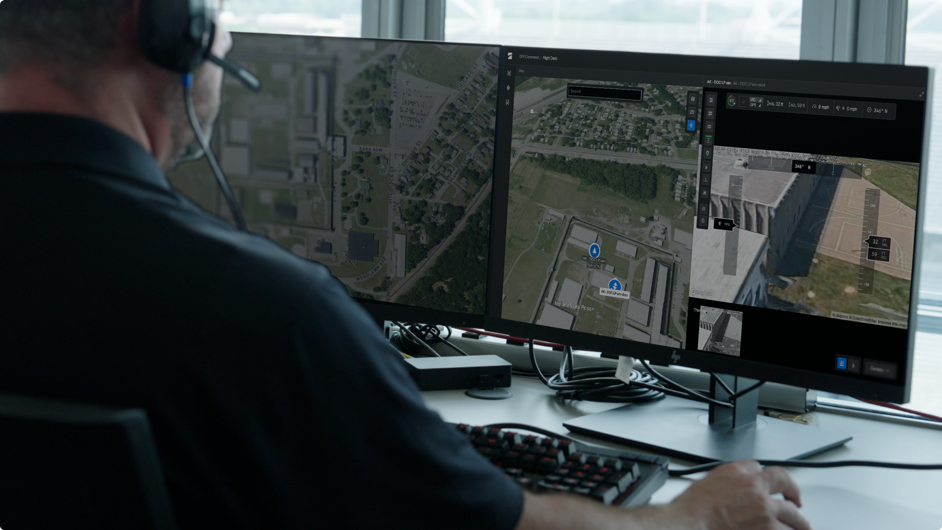 Corrections Officer watching live stream response on Skydio DFR Command  to incident to determine whether staff should be sent to investigate further