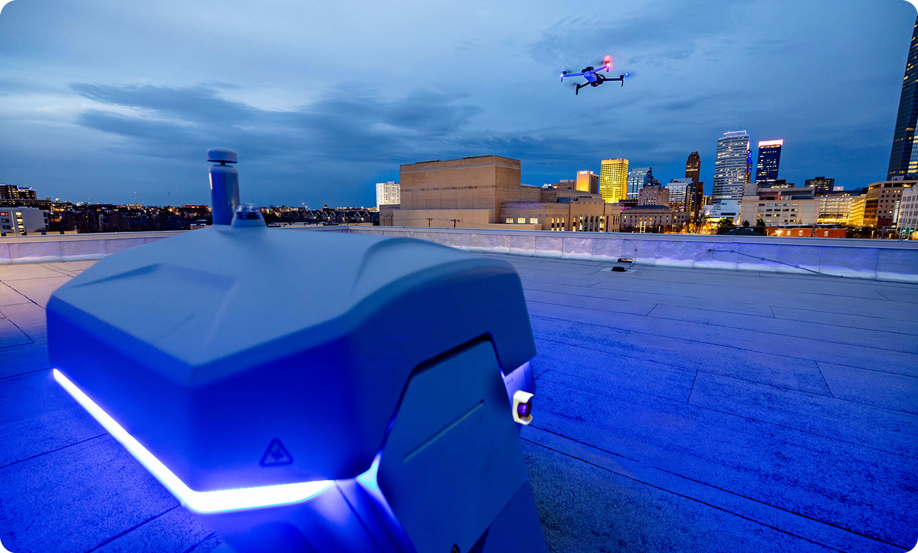 Skydio X10 risinng from Skydio Dock to respond to an incident