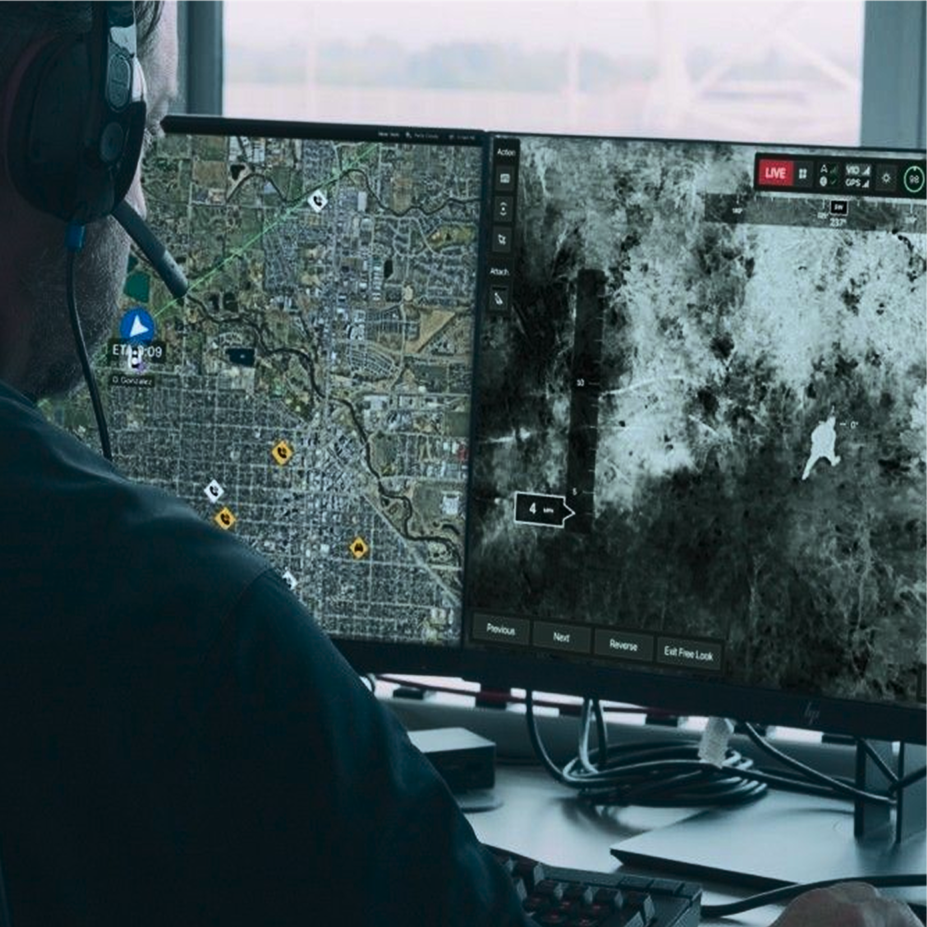 Officer locating person walking with thermal FLIR sensor on Skydio X10