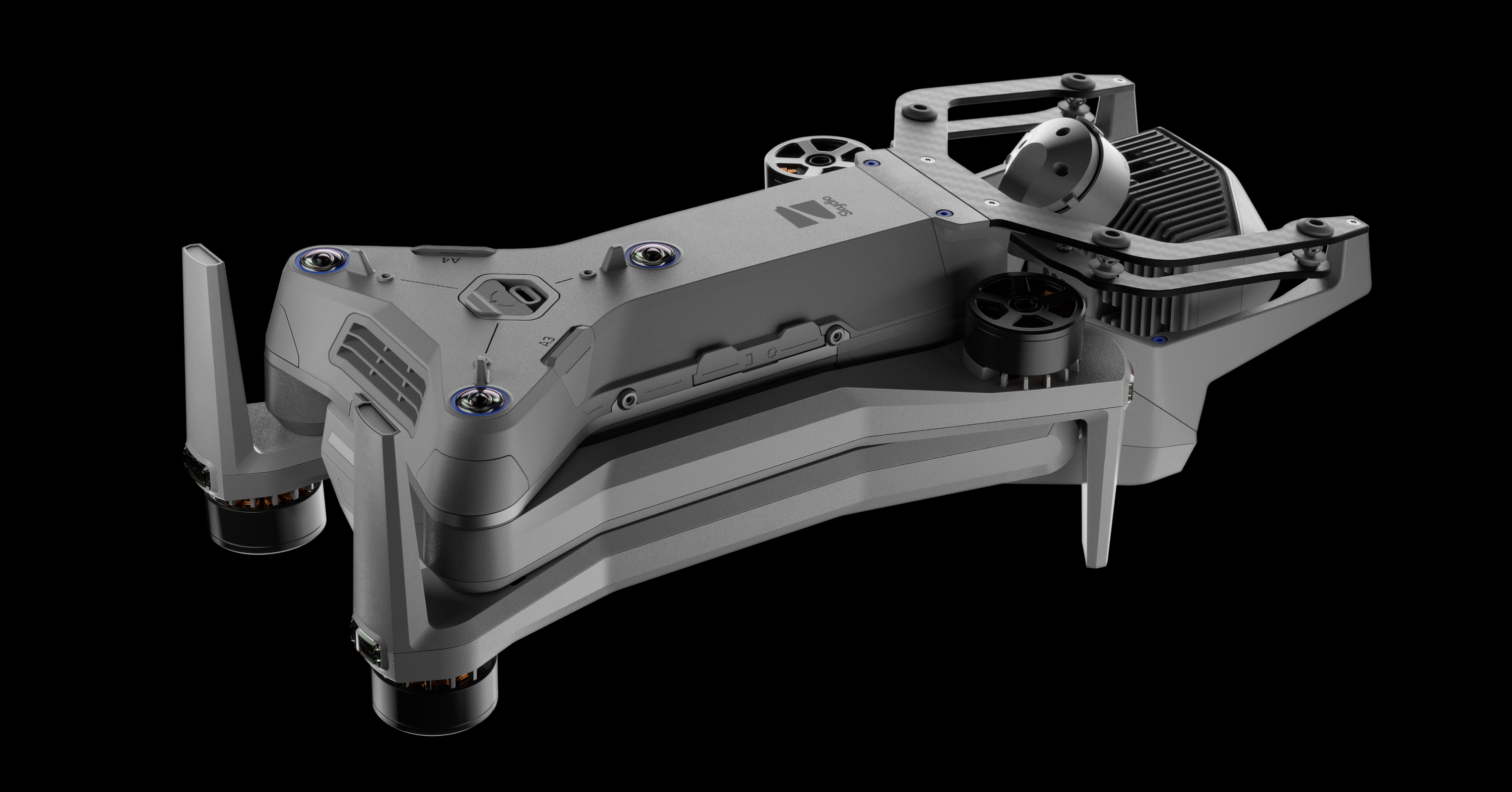 folded Skydio X10 drone on black background