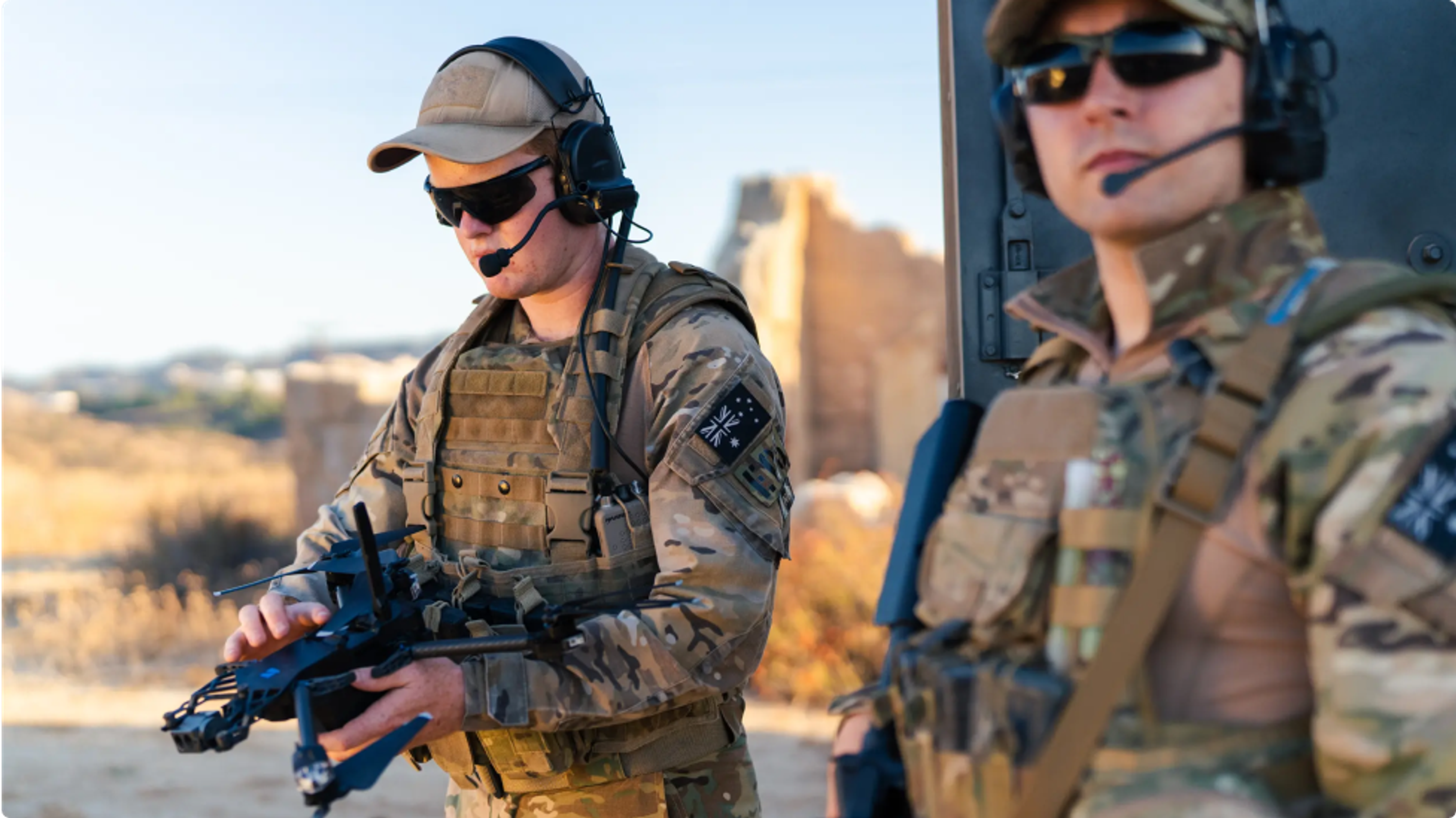 two warfighters with Skydio drone