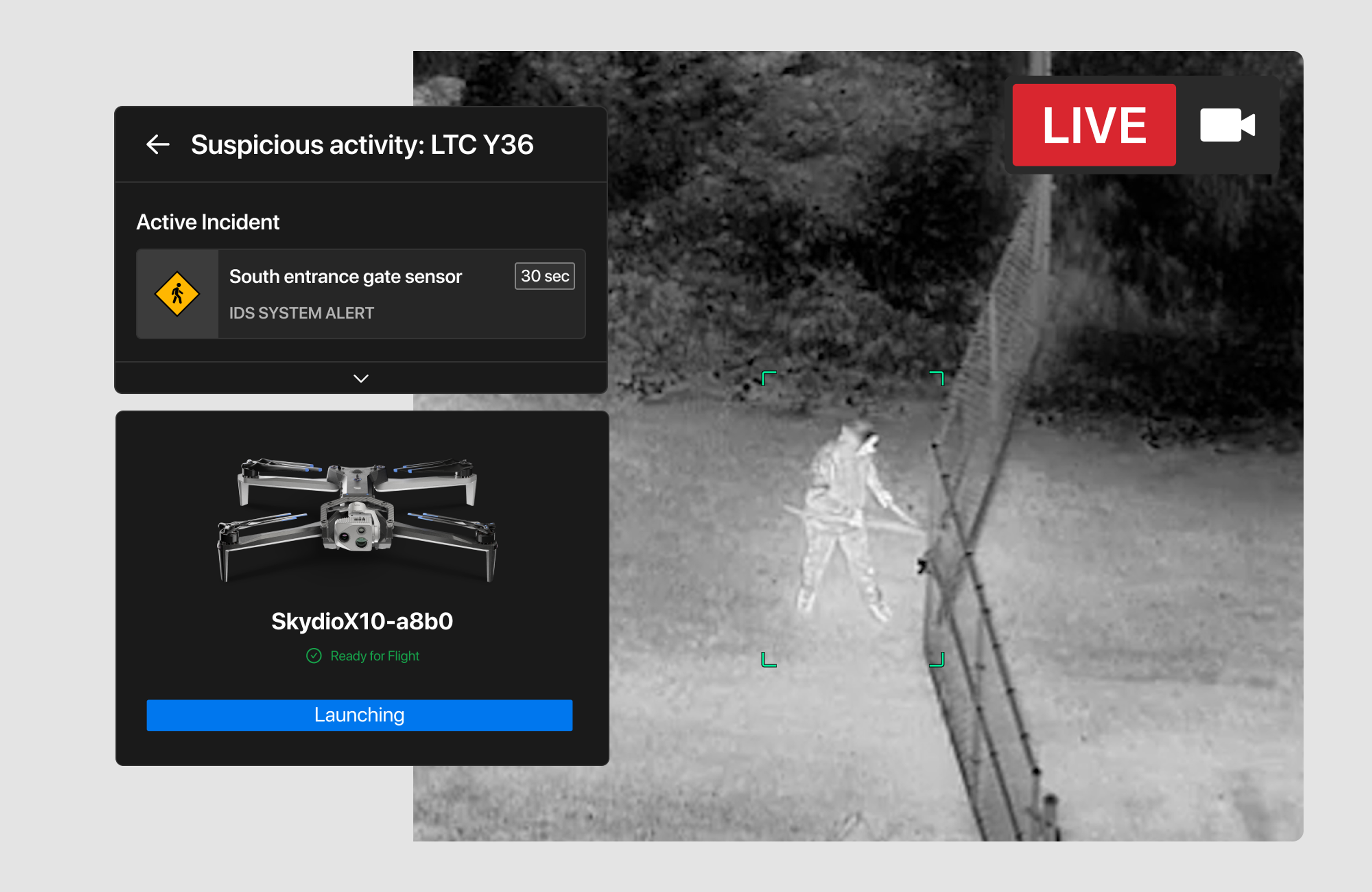 Skydio X10 Responds to a call of break in within 20 seconds 