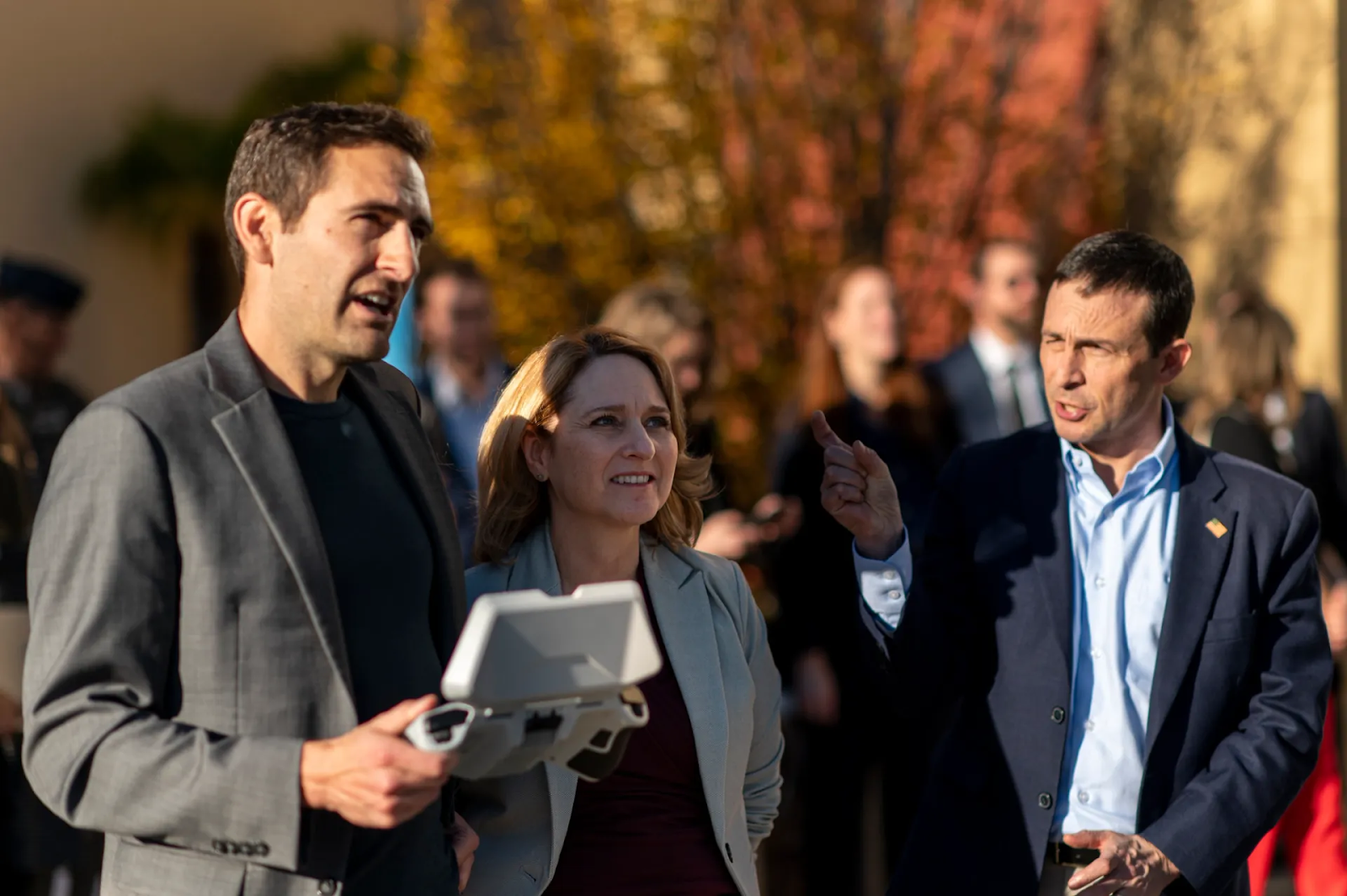 Skydio CEO Adam Bry with Deputy Secretary of Defense Kathleen Hicks, flying Skydio autonomous drone at Skydio HQ