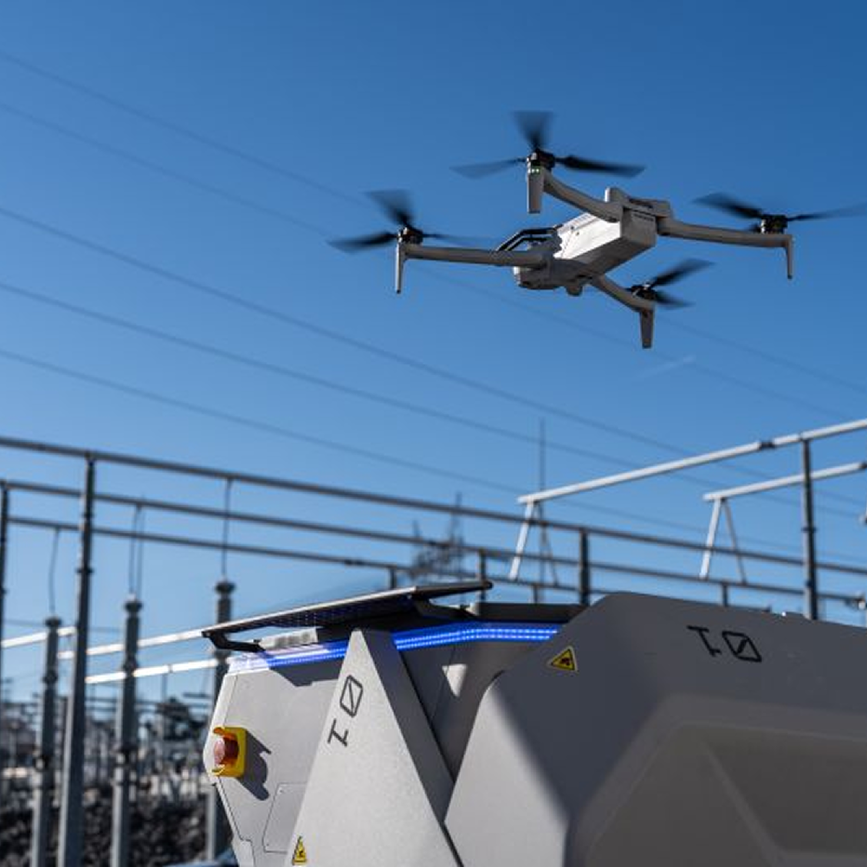 Dock for X10 launching Skydio X10 to autonomously inspect substation