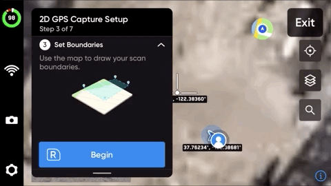 2D GPS Capture allows the pilot to adjust the scan area by dragging the pillars