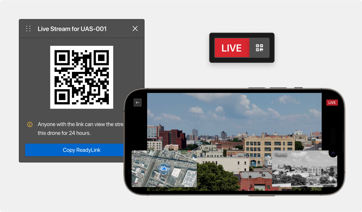 Skydio DFR command with Readylink to share live view of drone