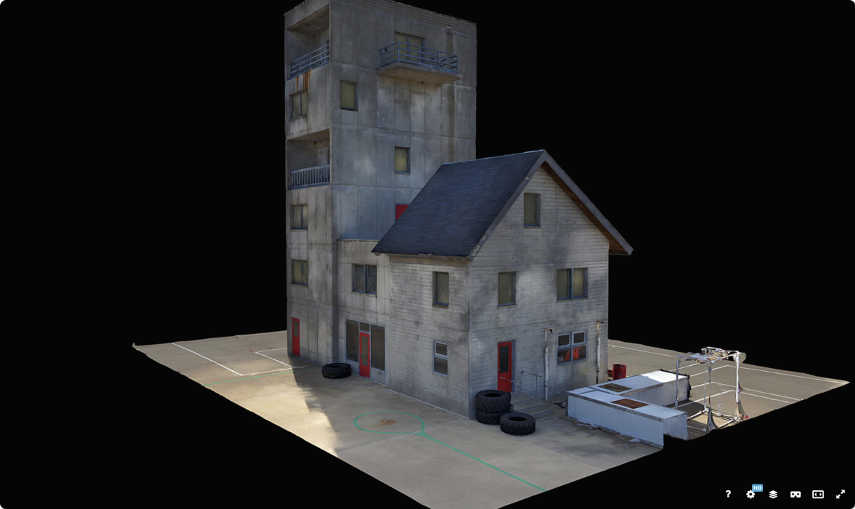 a digital twin of a fire traiing facility captured with a Skydio drone and 3D Scan software