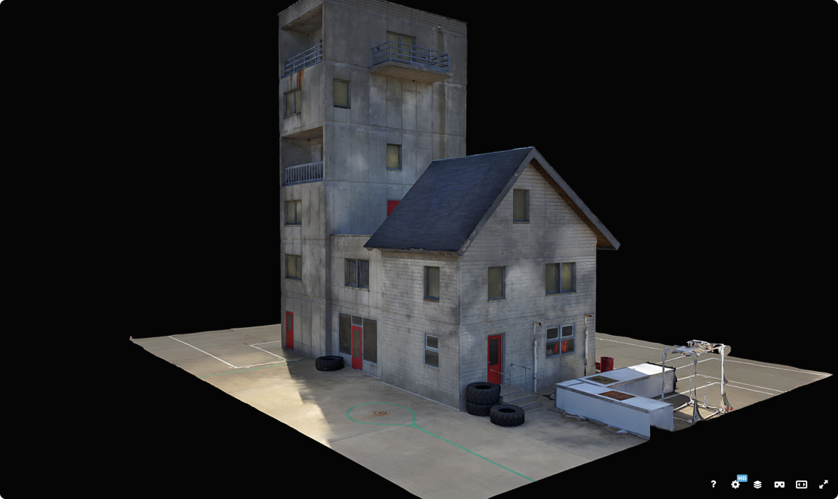 a digital twin of a fire traiing facility captured with a Skydio drone and 3D Scan software