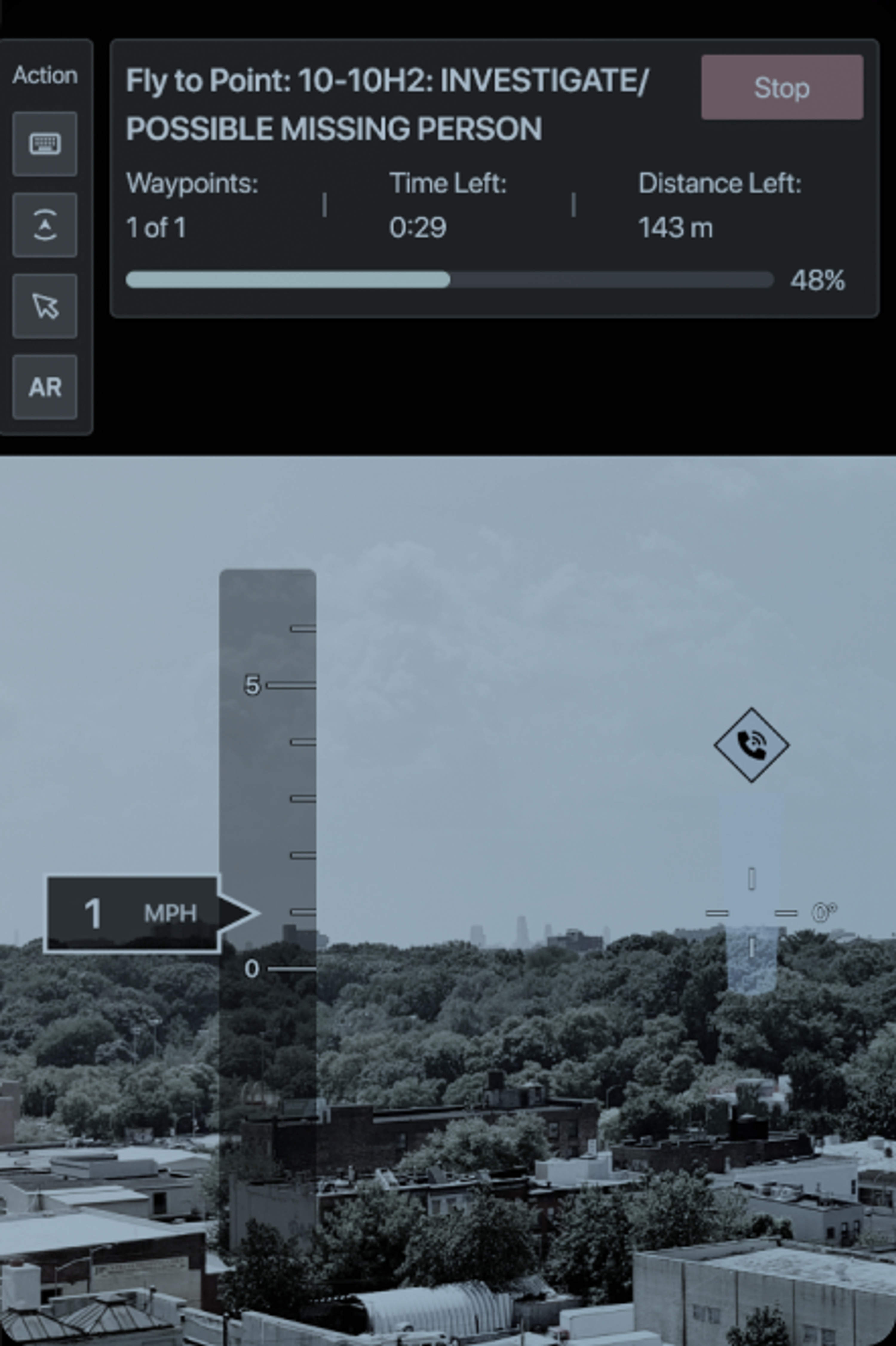 Skydio DFR Command Screen showing Fly to point