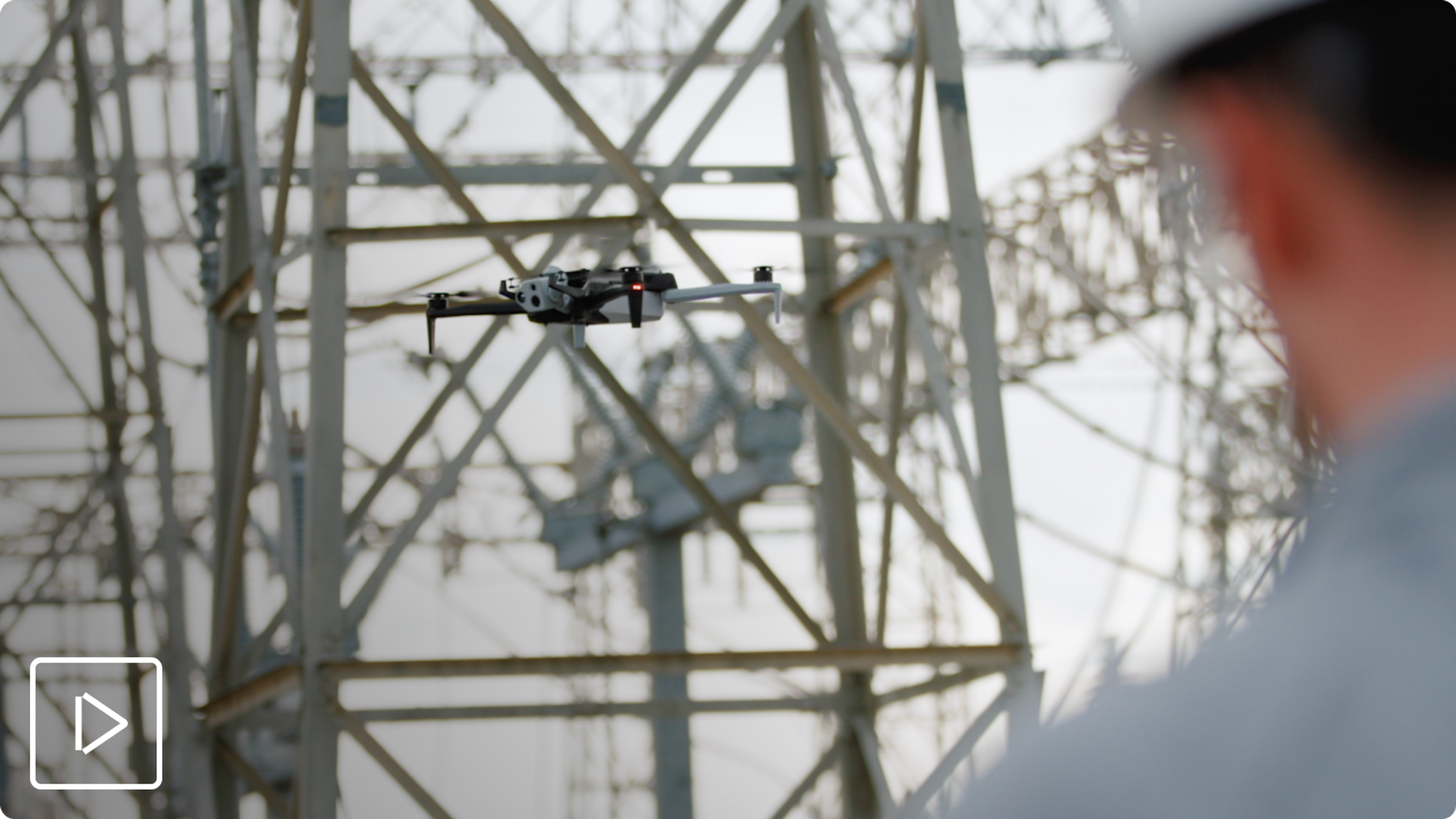 Skydio inspection drone flying near electrically charged utility assets
