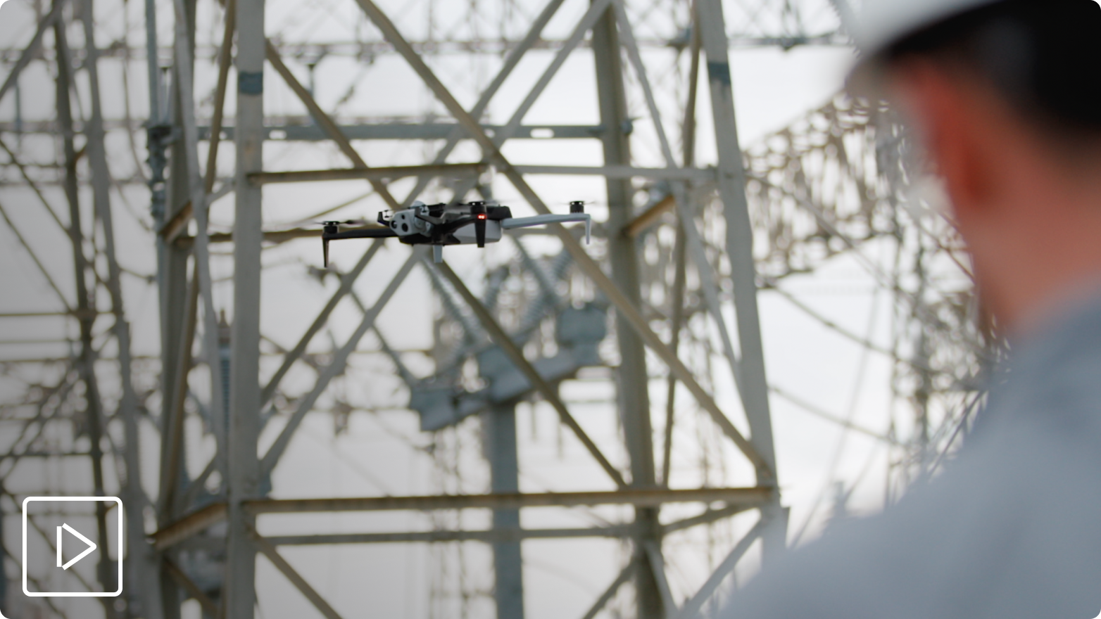 Skydio inspection drone flying near electrically charged utility assets