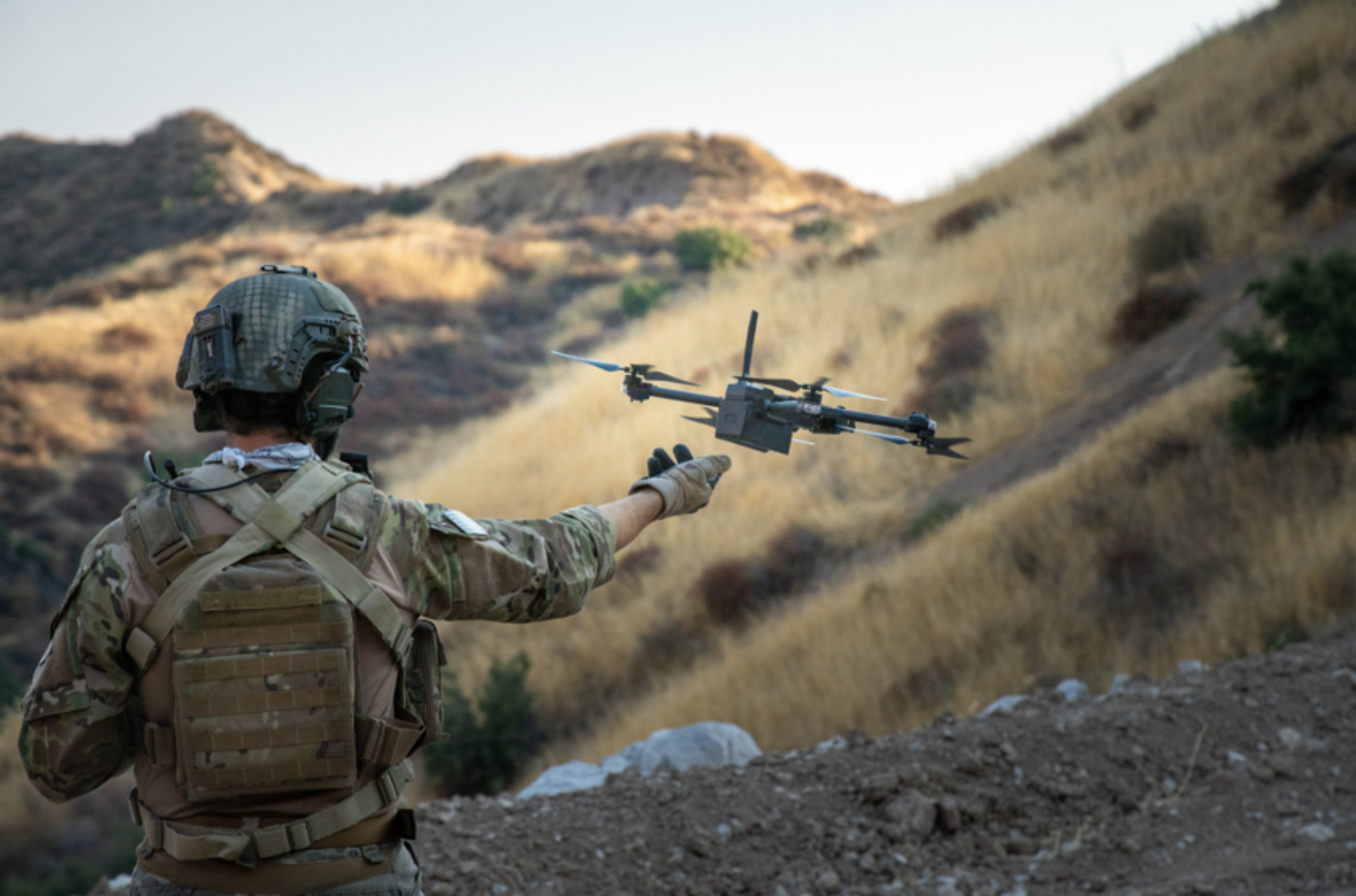 Soldier flying Skydio X2D drone