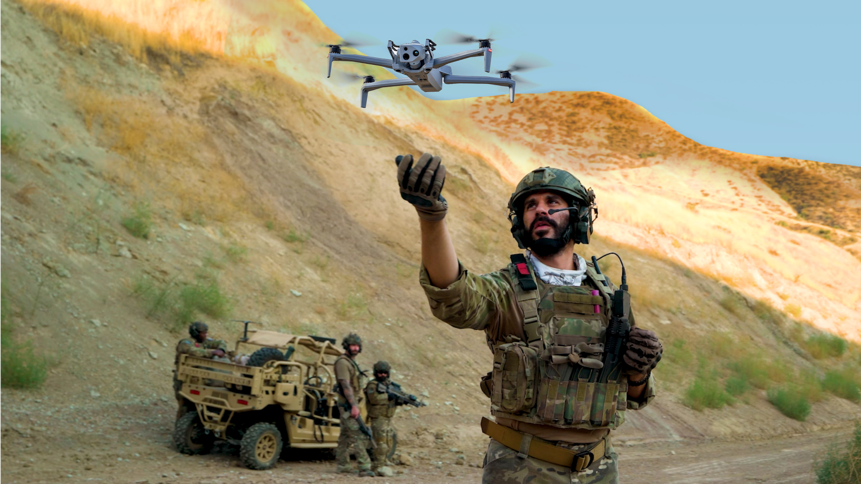 warfighter hand launching a Skydio X10D drone