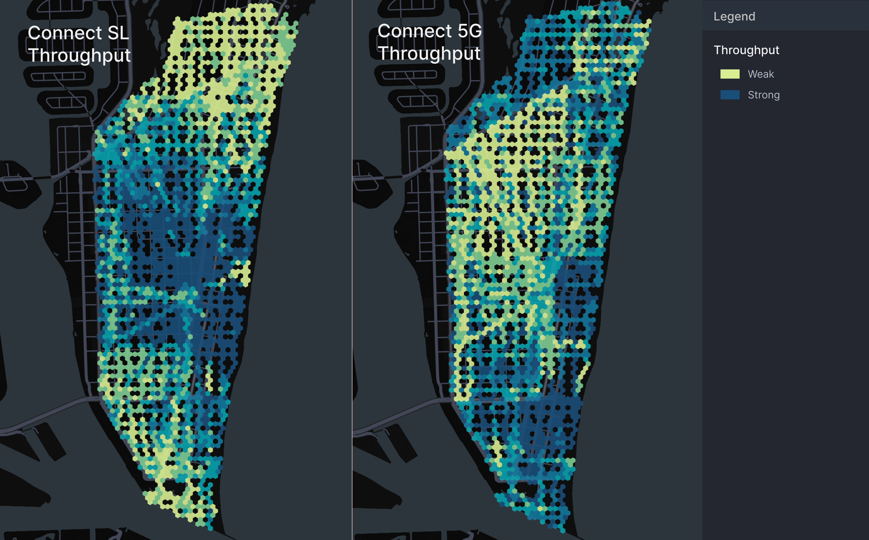 Side by side map showing network strength and overlap