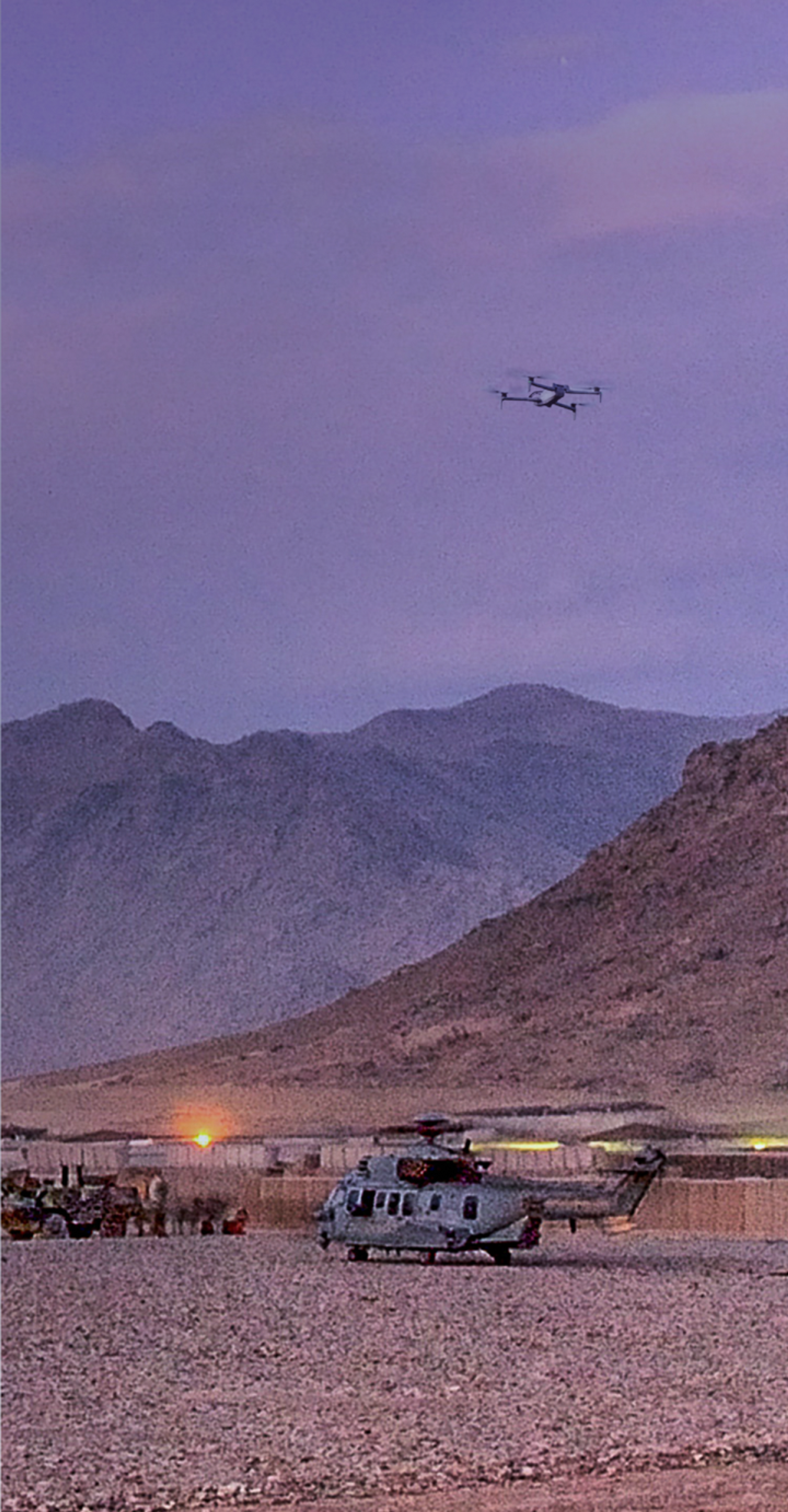 Skydio X10D drone flying over a base