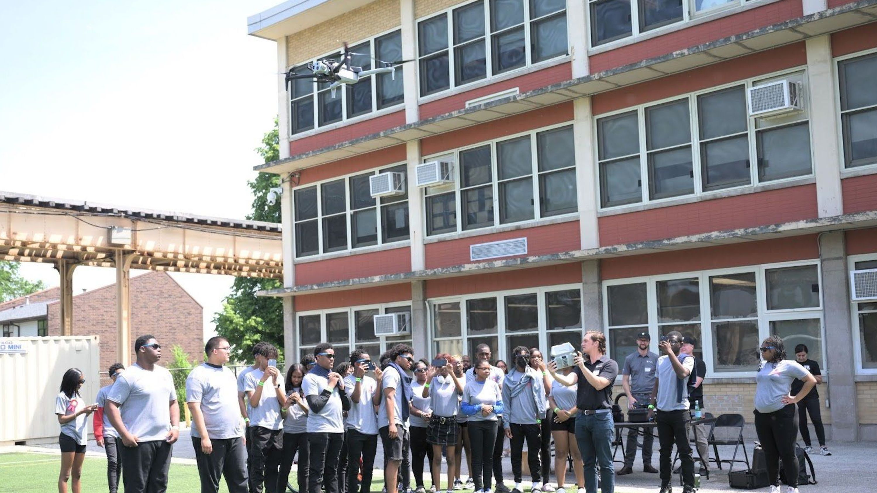 students getting instruction to fly Skydio drones